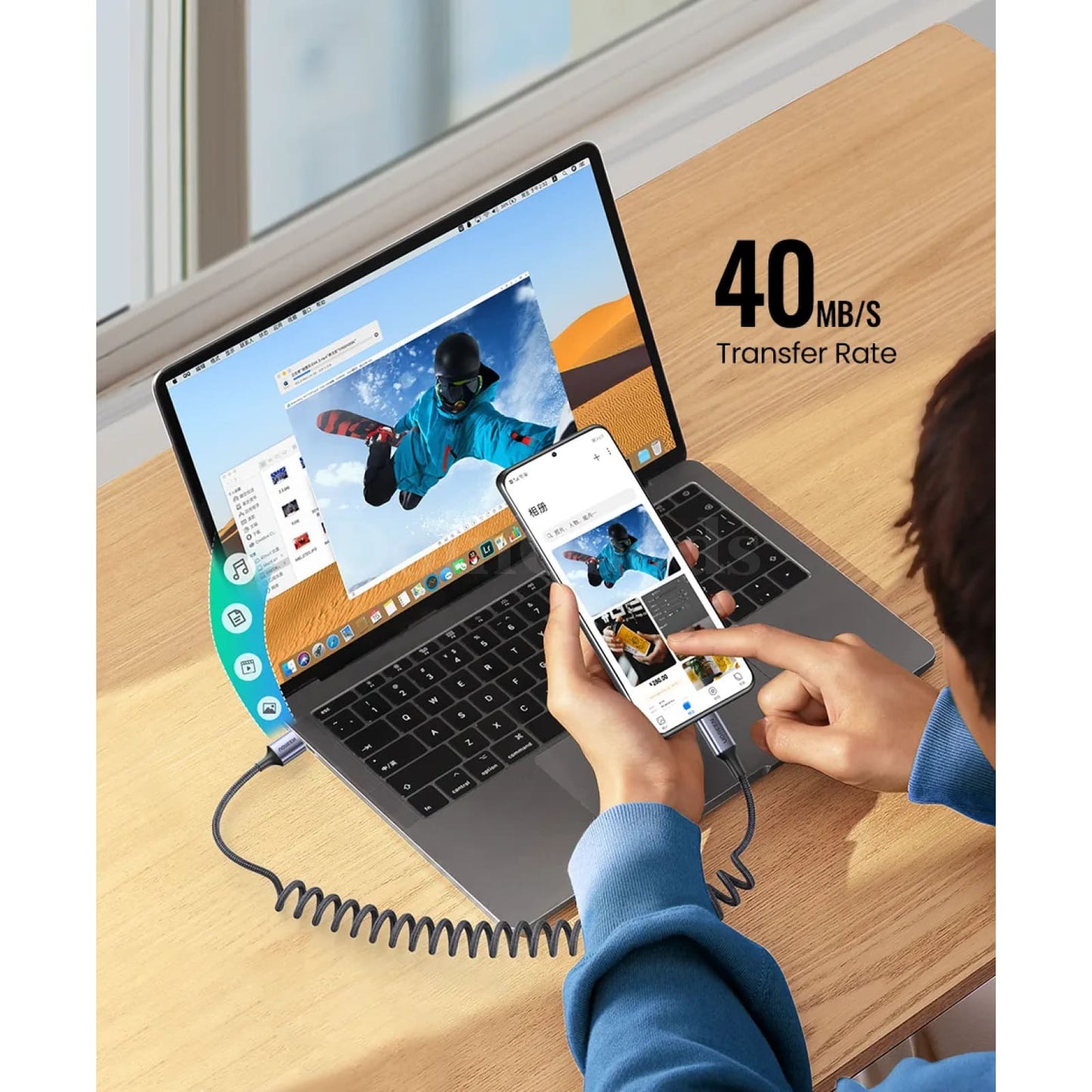 Ugreen 6A 100W Usb Type C Cable Spring Pull Telescopic For Huawei Honor Xiaomi 301635