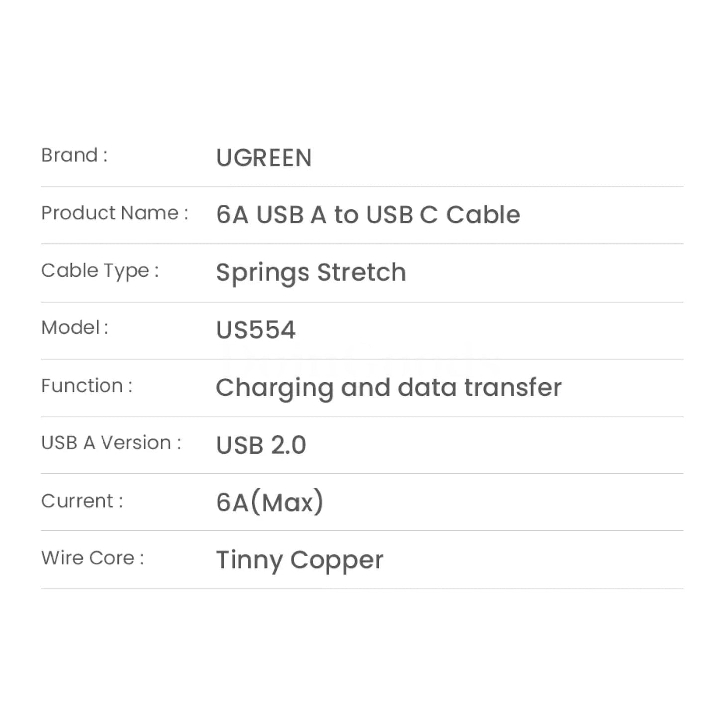 Ugreen 6A 100W Usb Type C Cable Spring Pull Telescopic For Huawei Honor Xiaomi 301635