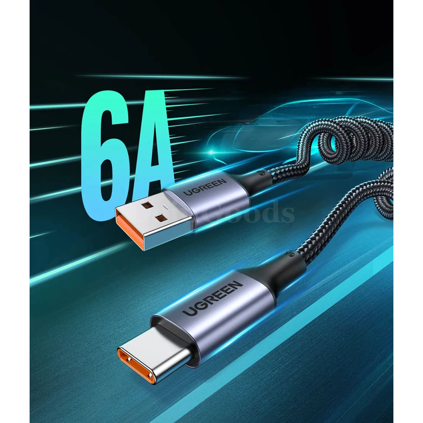 Ugreen 6A 100W Usb Type C Cable Spring Pull Telescopic For Huawei Honor Xiaomi 301635