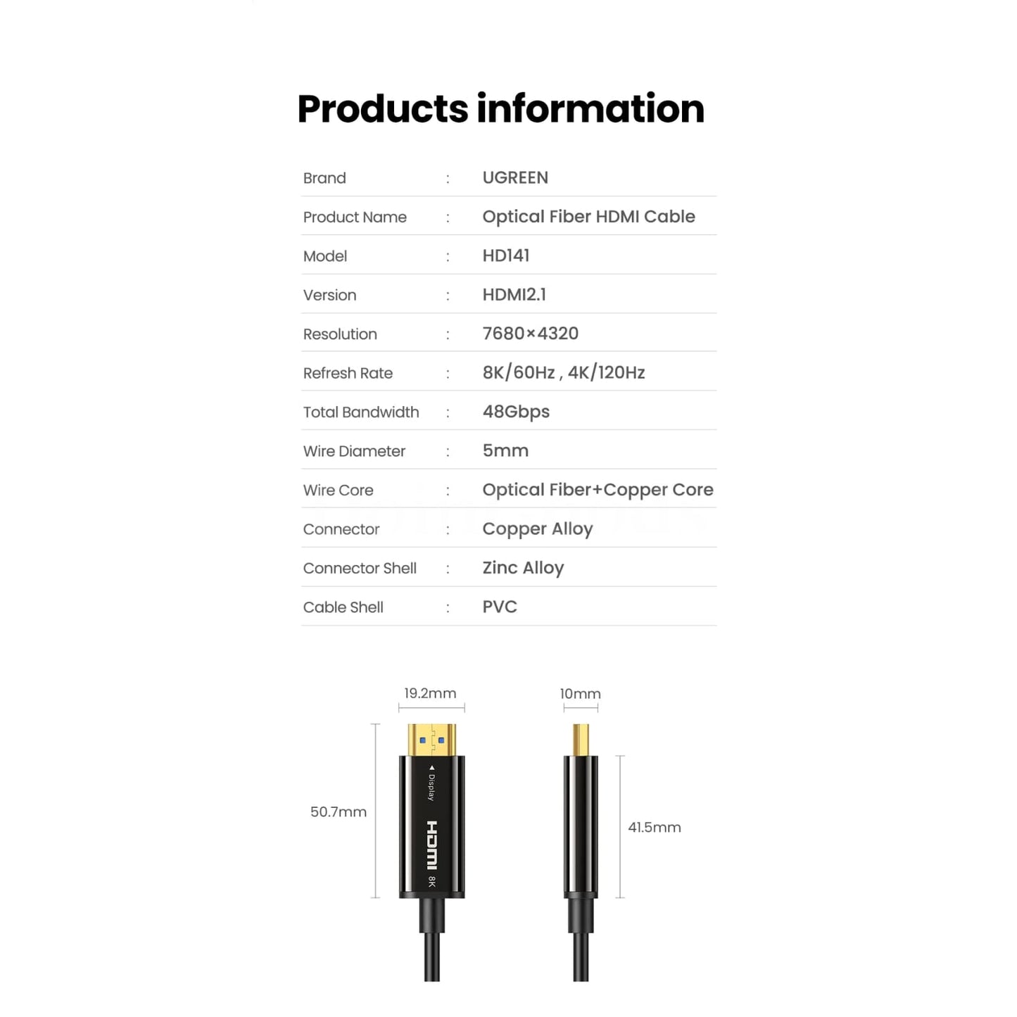 Ugreen 8K Hdmi-Compatible Fiber Optic Cable 2.1 Dynamic Hdr 48Gbps Samsung Tv 301635