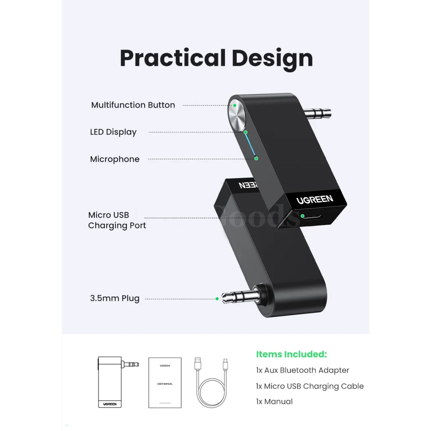 Ugreen Aux Bluetooth Receiver 3.5Mm For Car Portable Adapter 5.0 Home Stereo 301635