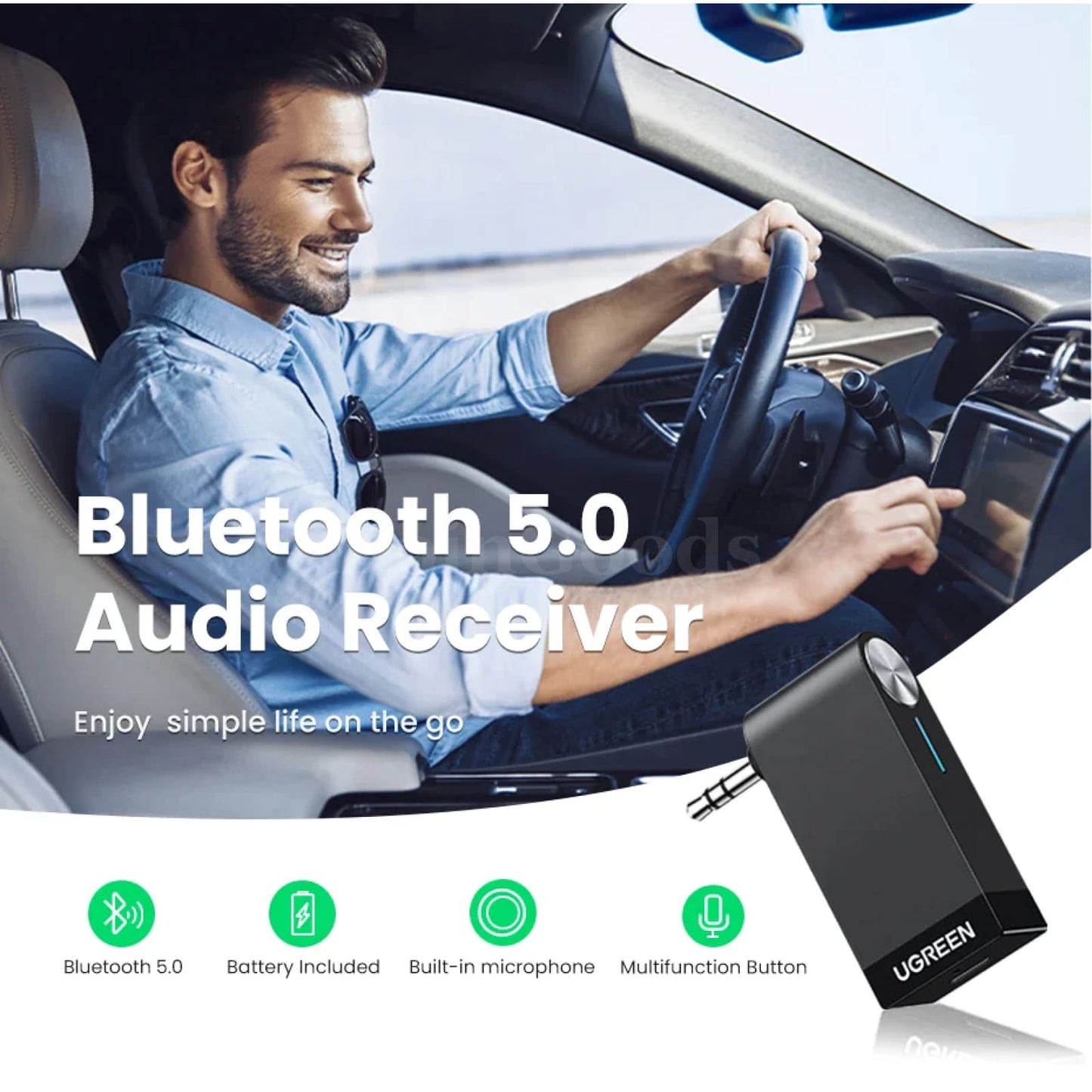 Ugreen Aux Bluetooth Receiver 3.5Mm For Car Portable Adapter 5.0 Home Stereo 301635