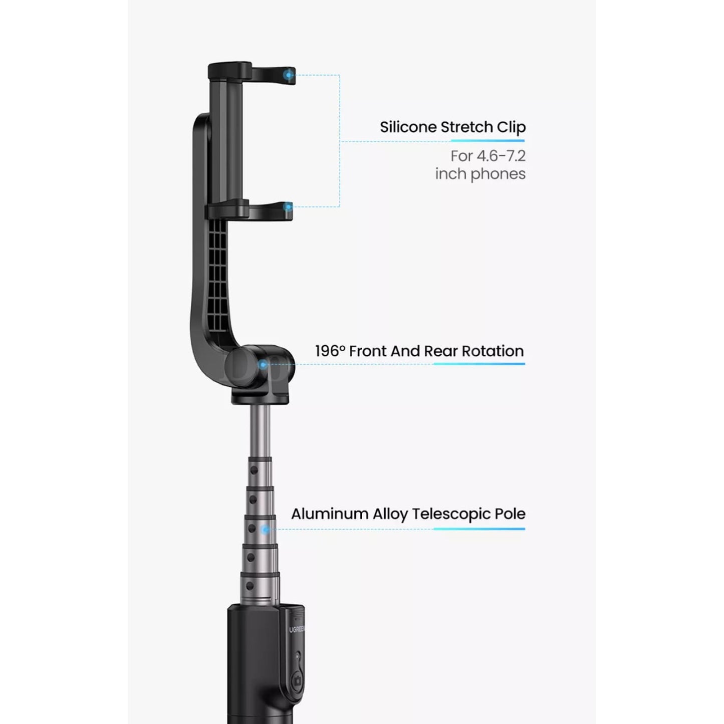 Ugreen Bluetooth Selfie Stick Tripod Stand 750Mm Extendable 10M Remote Shutter 301635