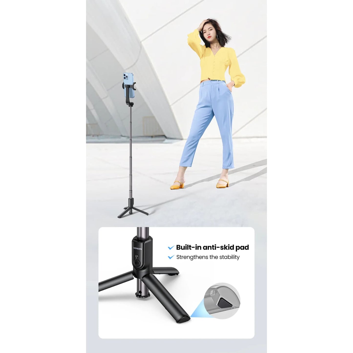 Ugreen Bluetooth Selfie Stick Tripod Stand 750Mm Extendable 10M Remote Shutter 301635