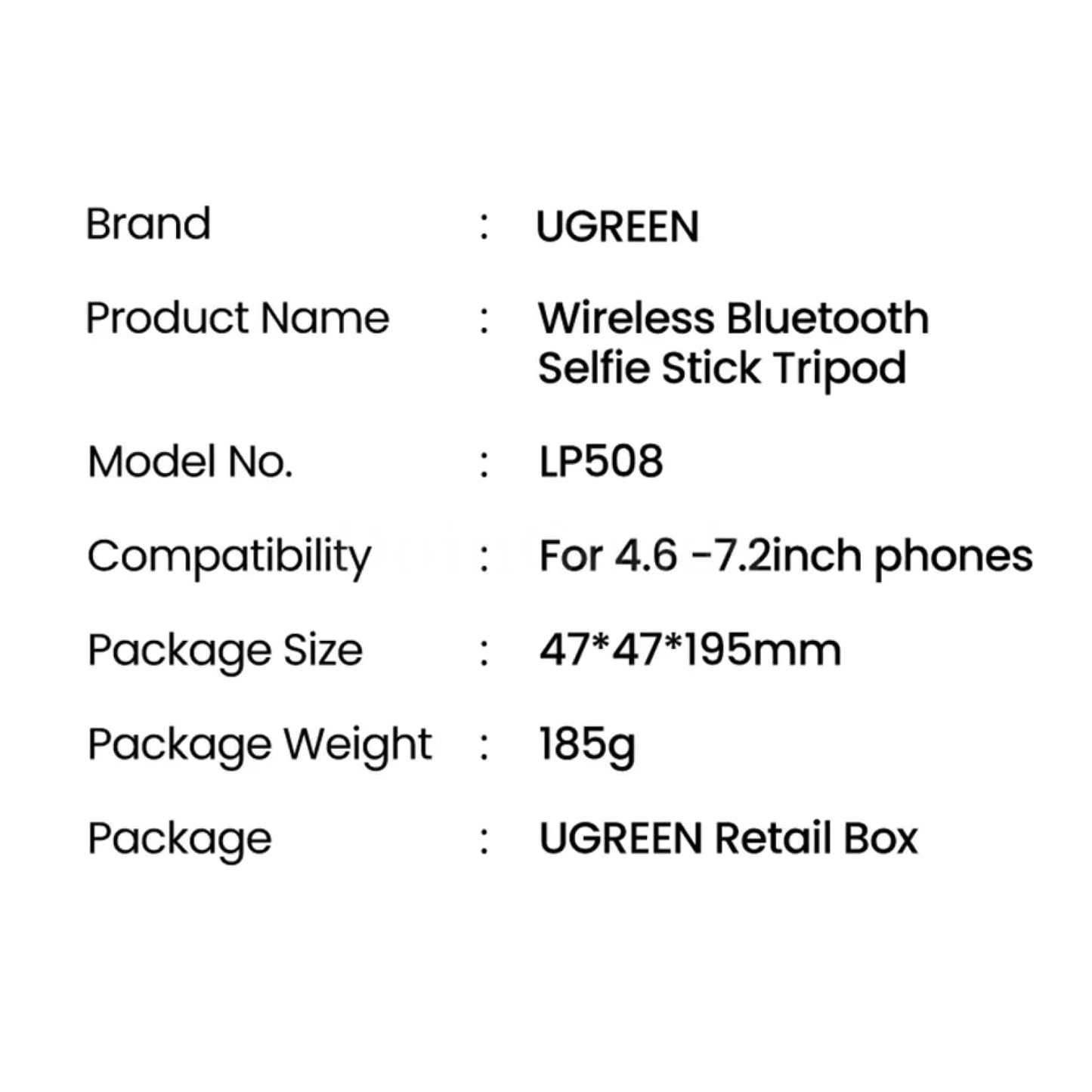 Ugreen Bluetooth Selfie Stick Tripod Stand 750Mm Extendable 10M Remote Shutter 301635