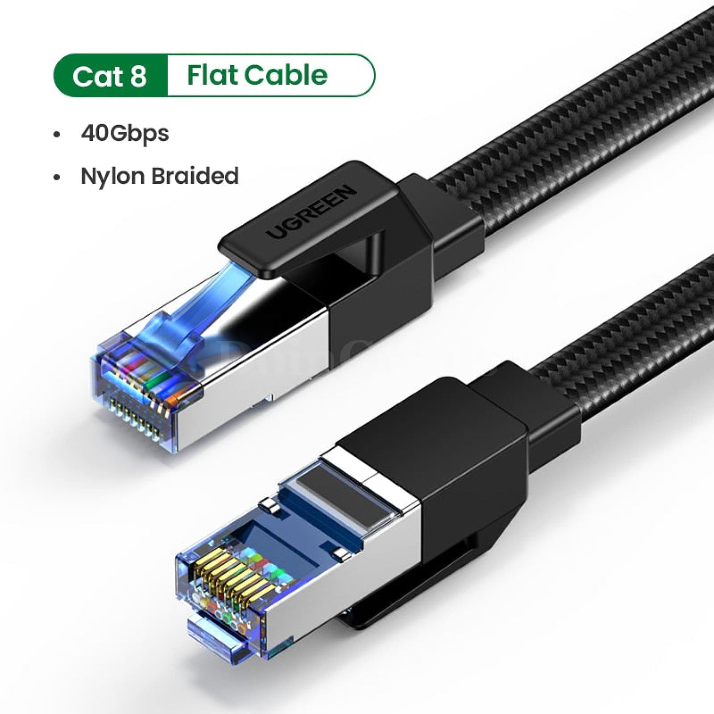 Ugreen Cat8 Ethernet Cable 40Gbps Rj45 Network For Ps4 Laptop Pc Router Cat 8 Nylon Black / 0.5M