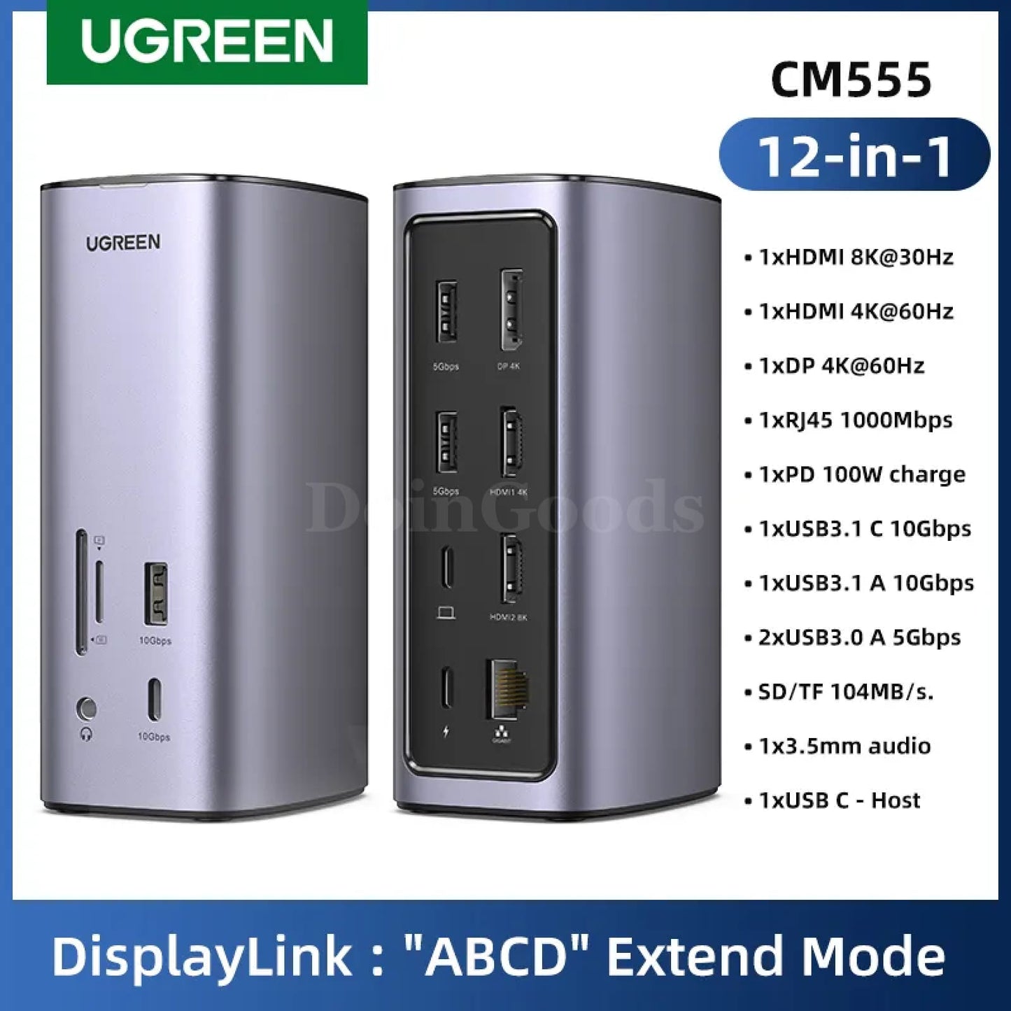 Ugreen Docking Station 12-In-1 Usb C To 8K Hdmi Displayport Triple Display Rj45 301635