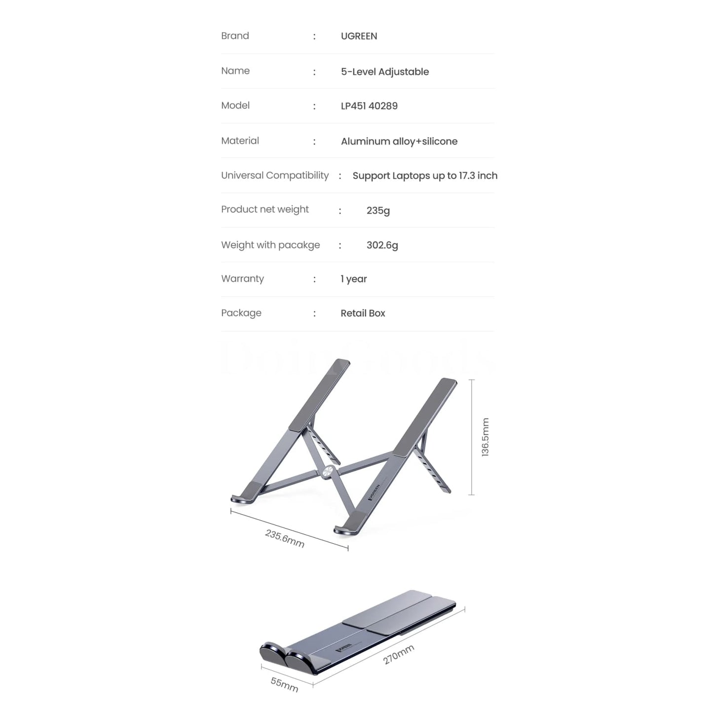 Ugreen Foldable Aluminum Laptop Stand Vertical Support Macbook Air Pro Tablet 301635