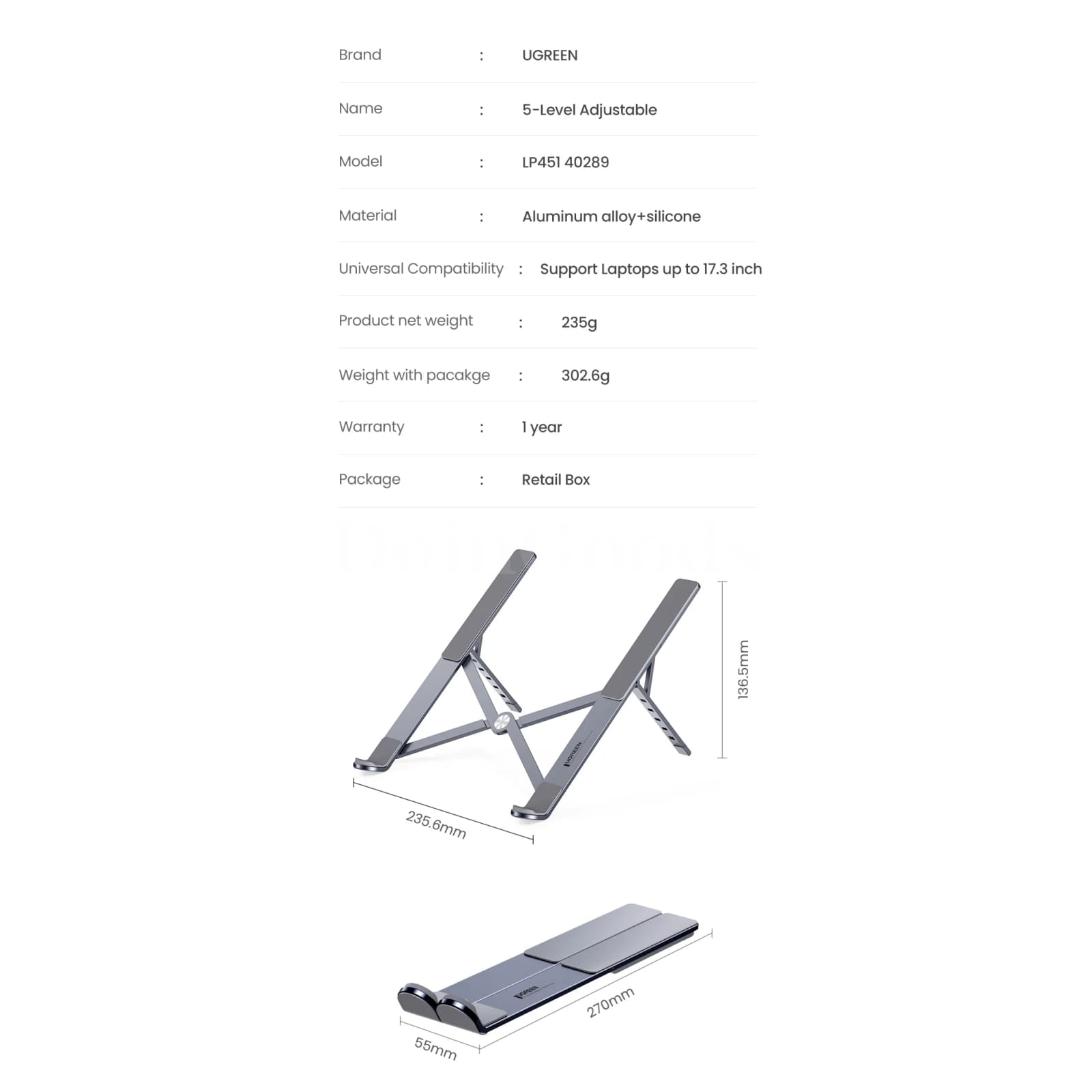 Ugreen Foldable Aluminum Laptop Stand Vertical Support Macbook Air Pro Tablet 301635