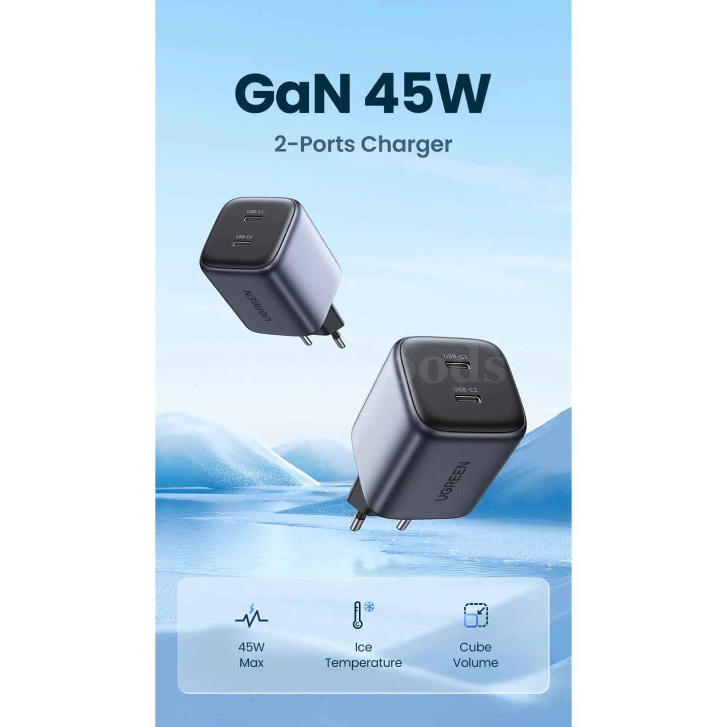 Ugreen Gan 45W Usb Charger Fast Pd Qc 3.0 C Quick Iphone Samsung 301635