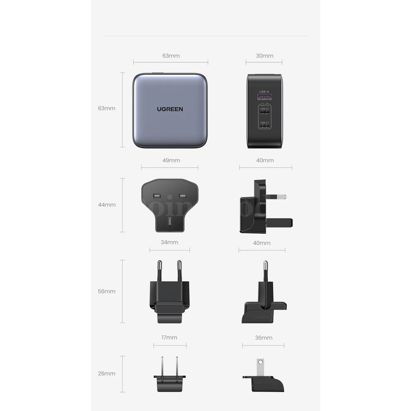 Ugreen Gan 65W Travel Adapter All-In-One Usb Port Type C Wall Charger Us Eu Uk 301635