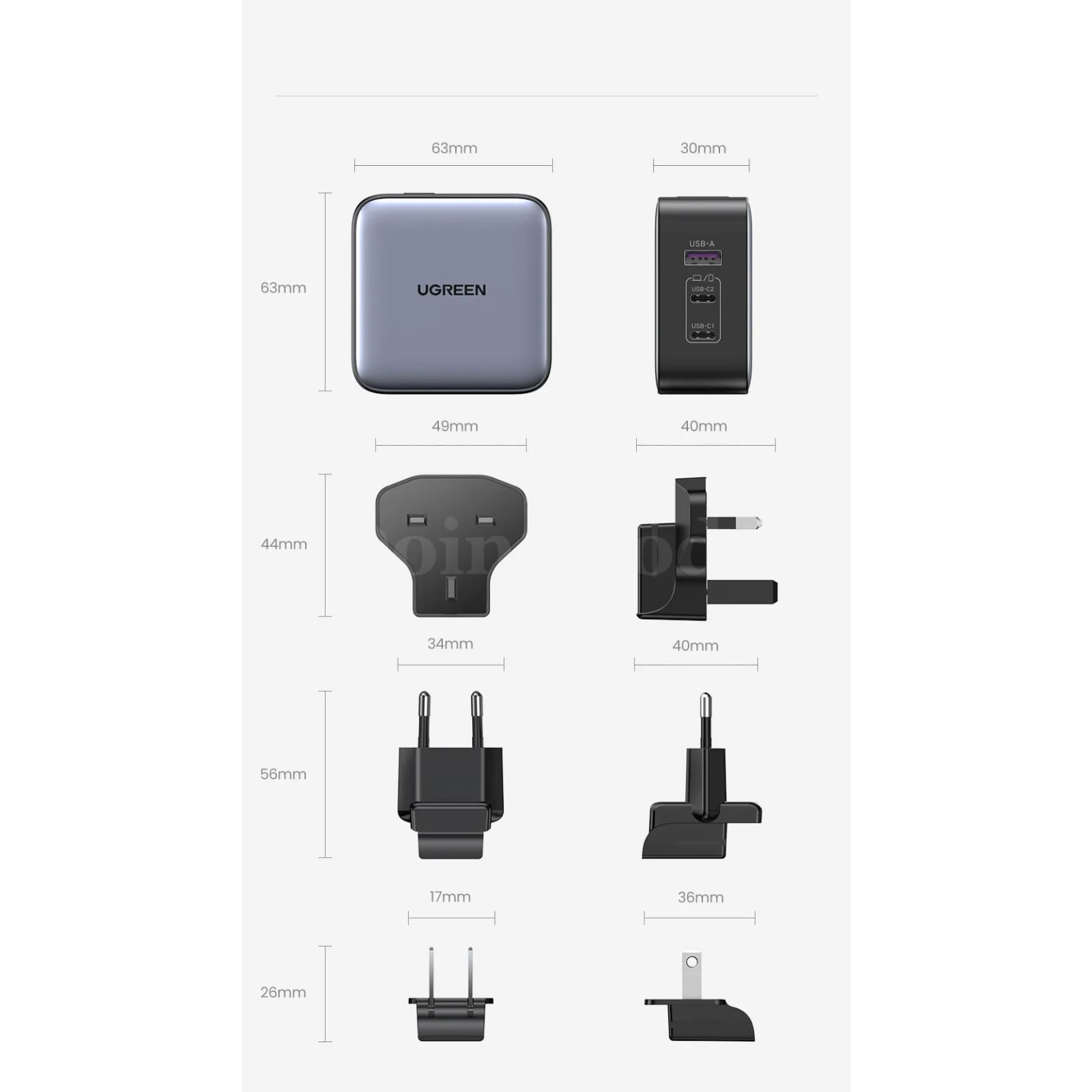 Ugreen Gan 65W Travel Adapter All-In-One Usb Port Type C Wall Charger Us Eu Uk 301635