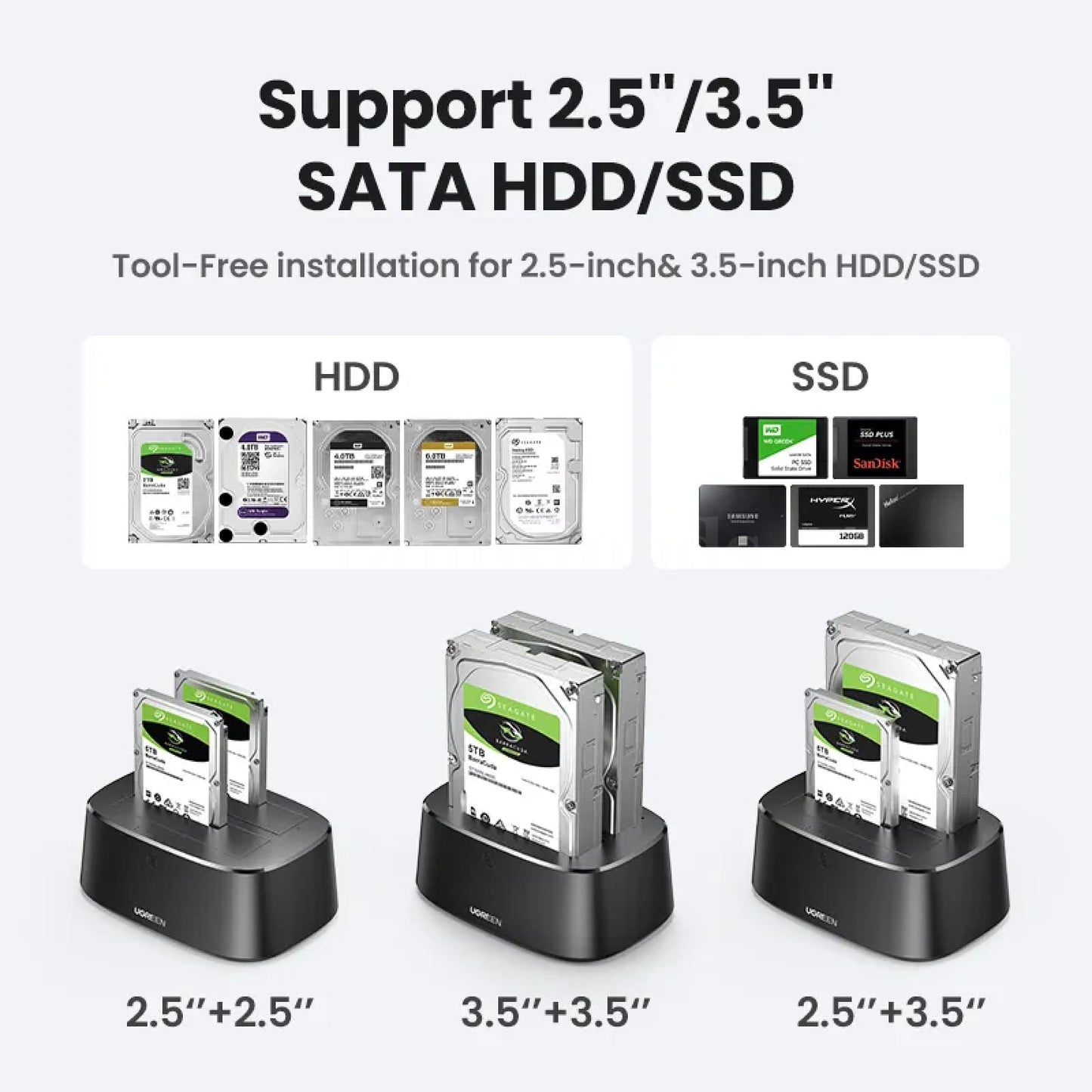 Ugreen Hdd Docking Station Sata To Usb 3.0 Adapter 2.5 3.5 Ssd Hard Drive Dock 301635