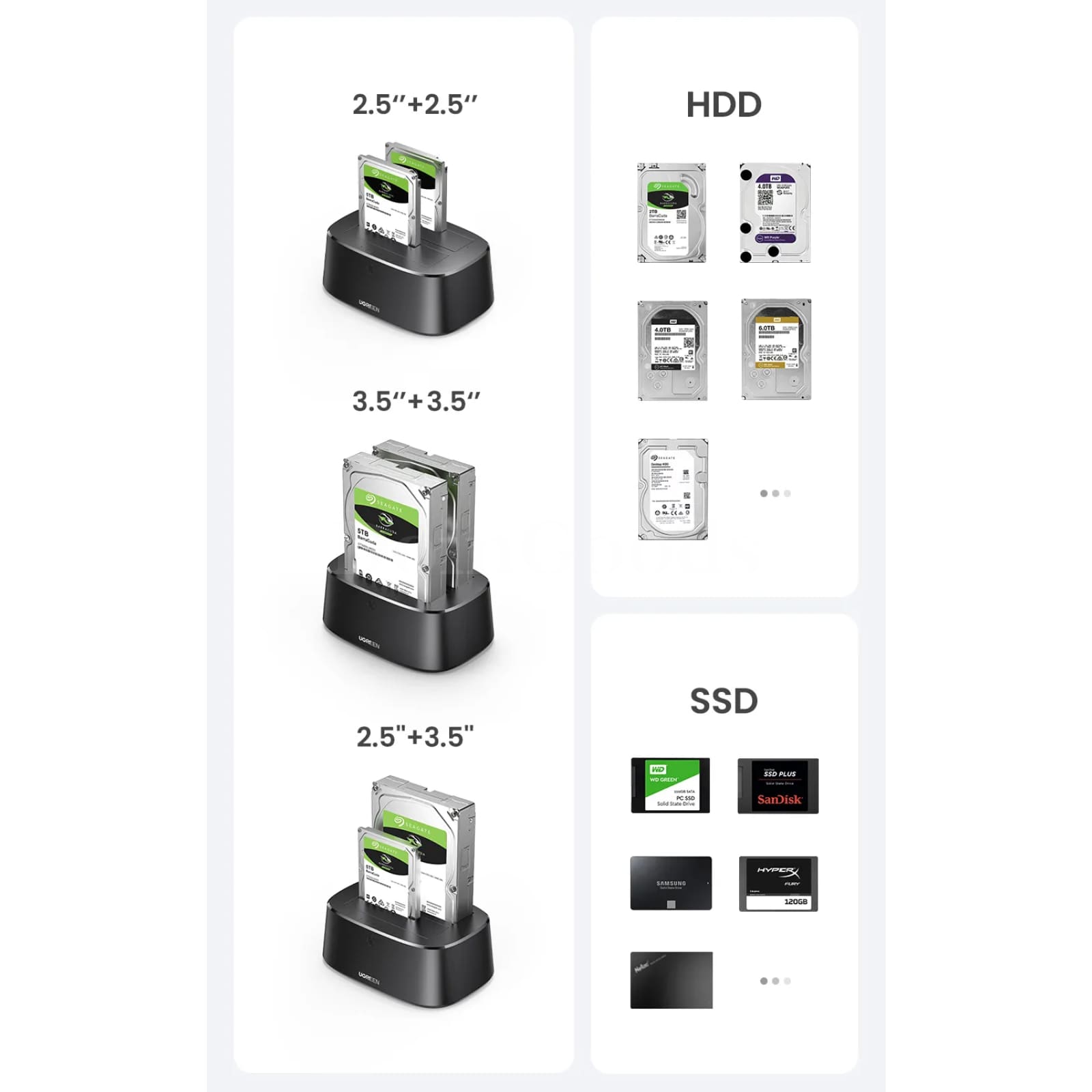 Ugreen Hdd Docking Station Sata To Usb 3.0 Adapter 2.5 3.5 Ssd Hard Drive Dock 301635