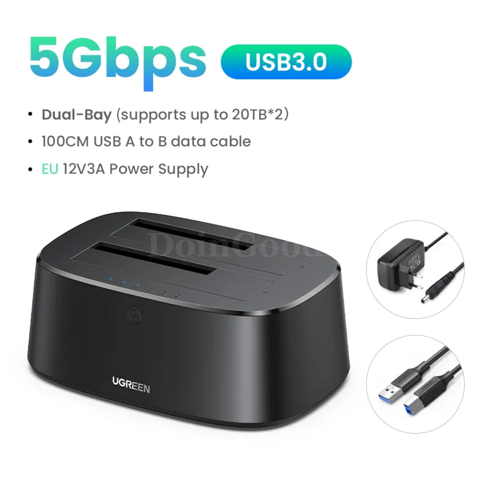 Ugreen Hdd Docking Station Sata To Usb 3.0 Adapter 2.5 3.5 Ssd Hard Drive Dock Dual-Bay Eu Power