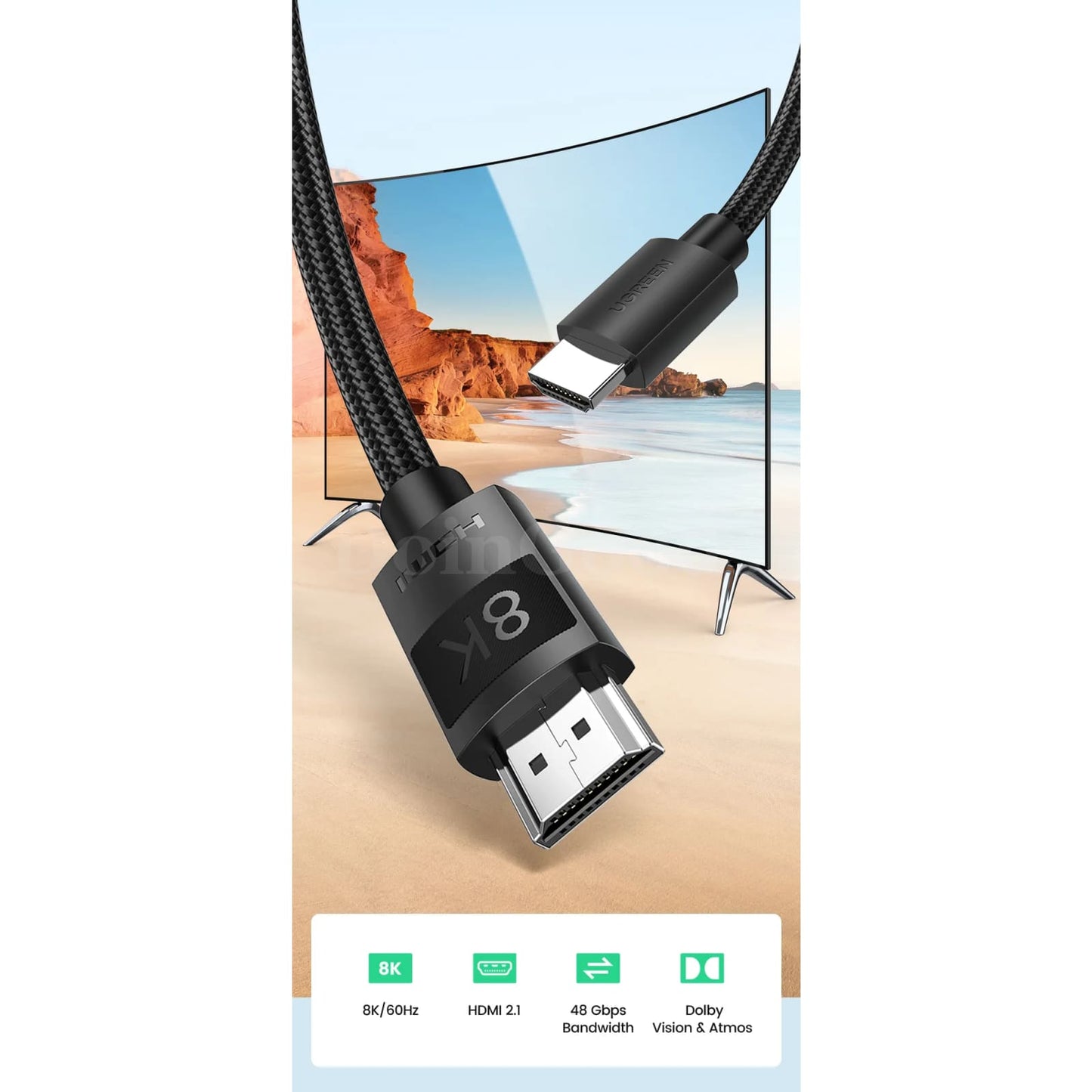 Ugreen Hdmi 2.1 Cable Ultra High-Speed 8K/60Hz 4K/120Hz 48Gbps Ps5 Xiaomi Mi Box 301635