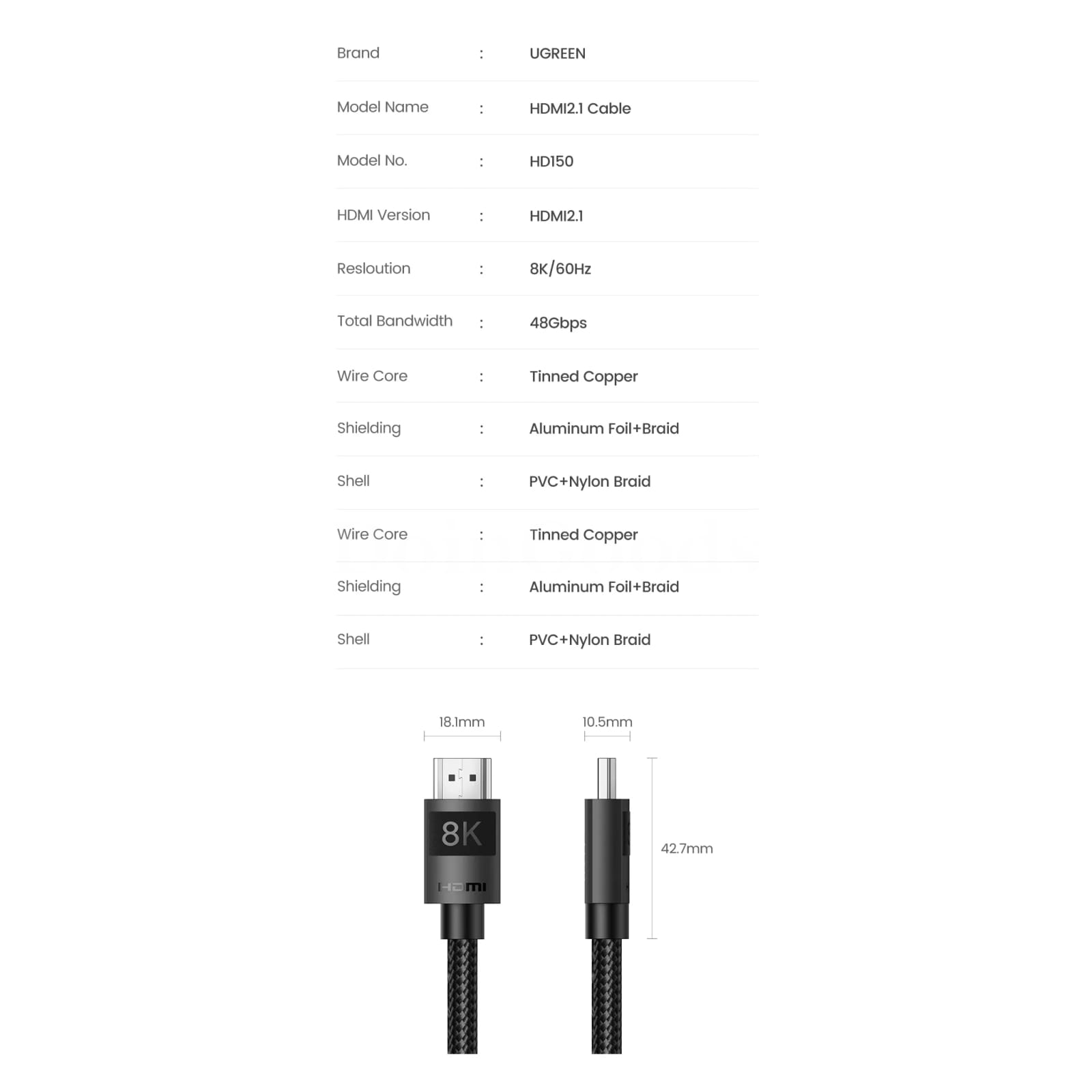 Ugreen Hdmi 2.1 Cable Ultra High-Speed 8K/60Hz 4K/120Hz 48Gbps Ps5 Xiaomi Mi Box 301635