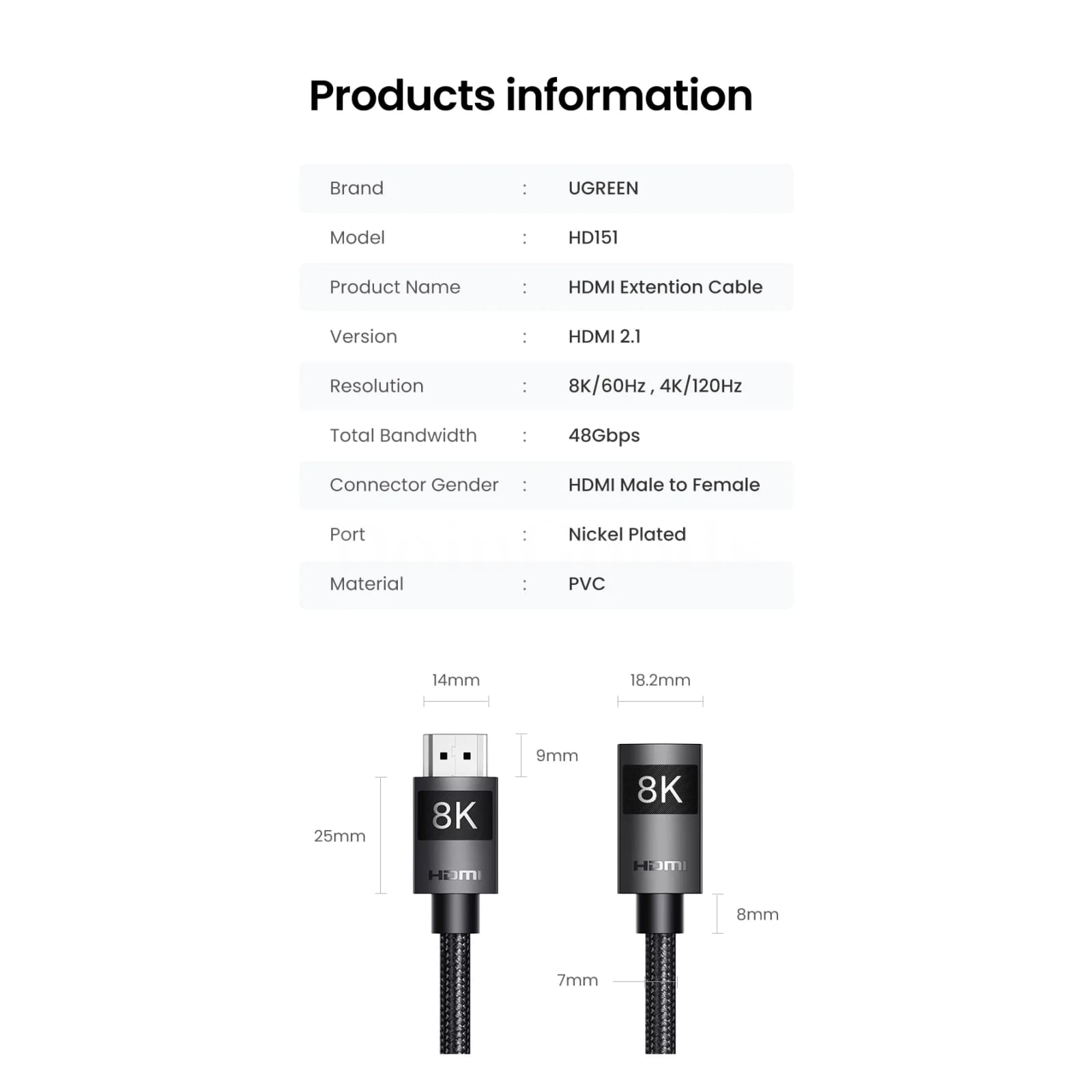 Ugreen Hdmi-Compatible Extension Cable 2.1 8K/60Hz 48Gbps Earc Ps5 Gopro Hero 8 301635