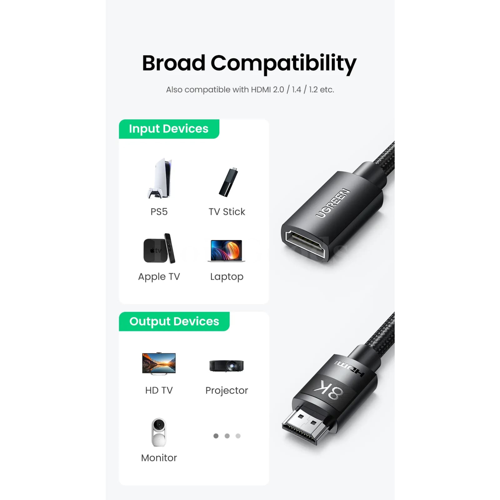 Ugreen Hdmi-Compatible Extension Cable 2.1 8K/60Hz 48Gbps Earc Ps5 Gopro Hero 8 301635
