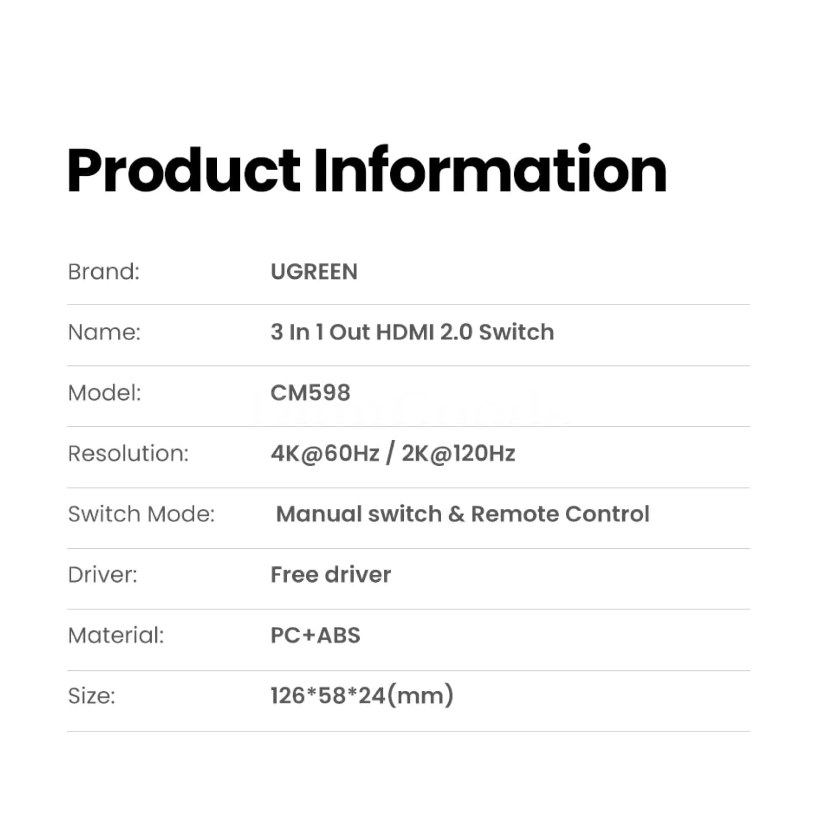 Ugreen Hdmi Switch 3 In 1 Out 4K Uhd Switcher Splitter 2.0 4K60Hz 3D Ps5 301635