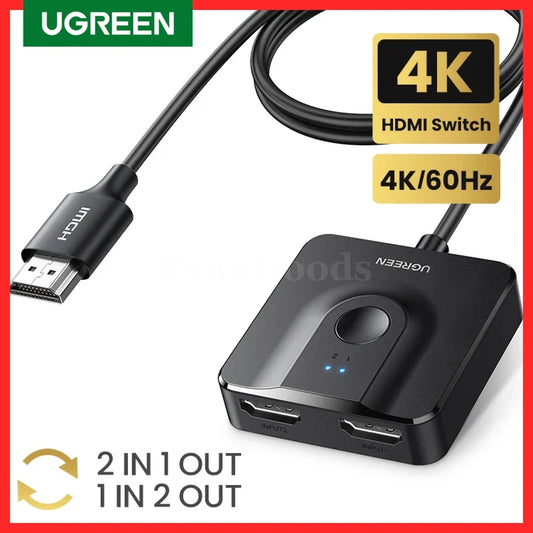 Ugreen Hdmi Switch 4K60Hz 3.3Ft Cable Bidirectional Splitter 2 In 1 Out Switcher 301635