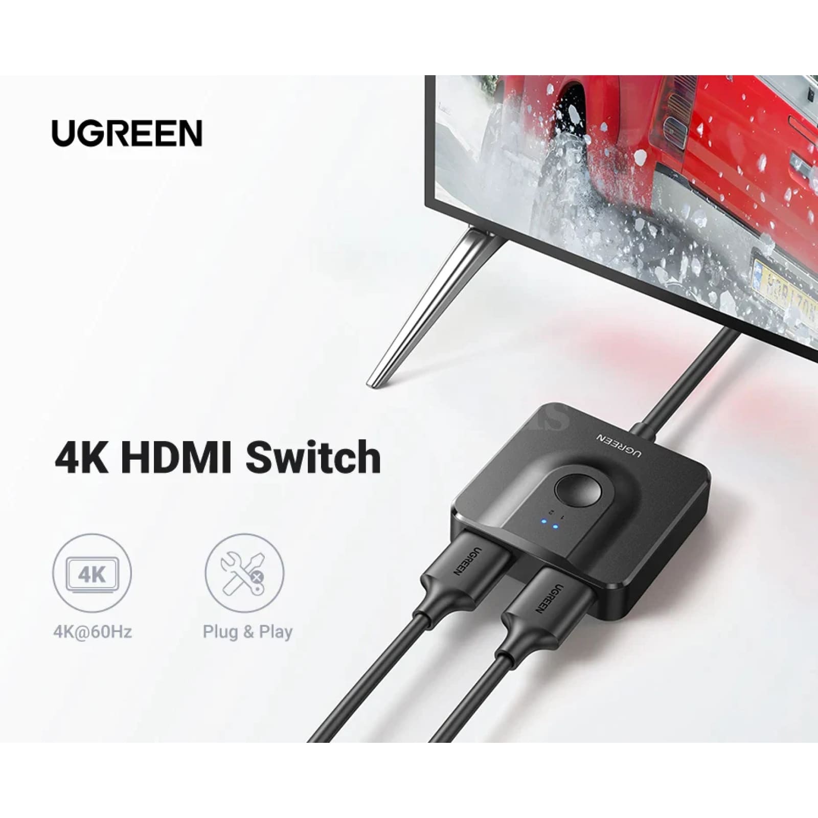 Ugreen Hdmi Switch 4K60Hz 3.3Ft Cable Bidirectional Splitter 2 In 1 Out Switcher 301635