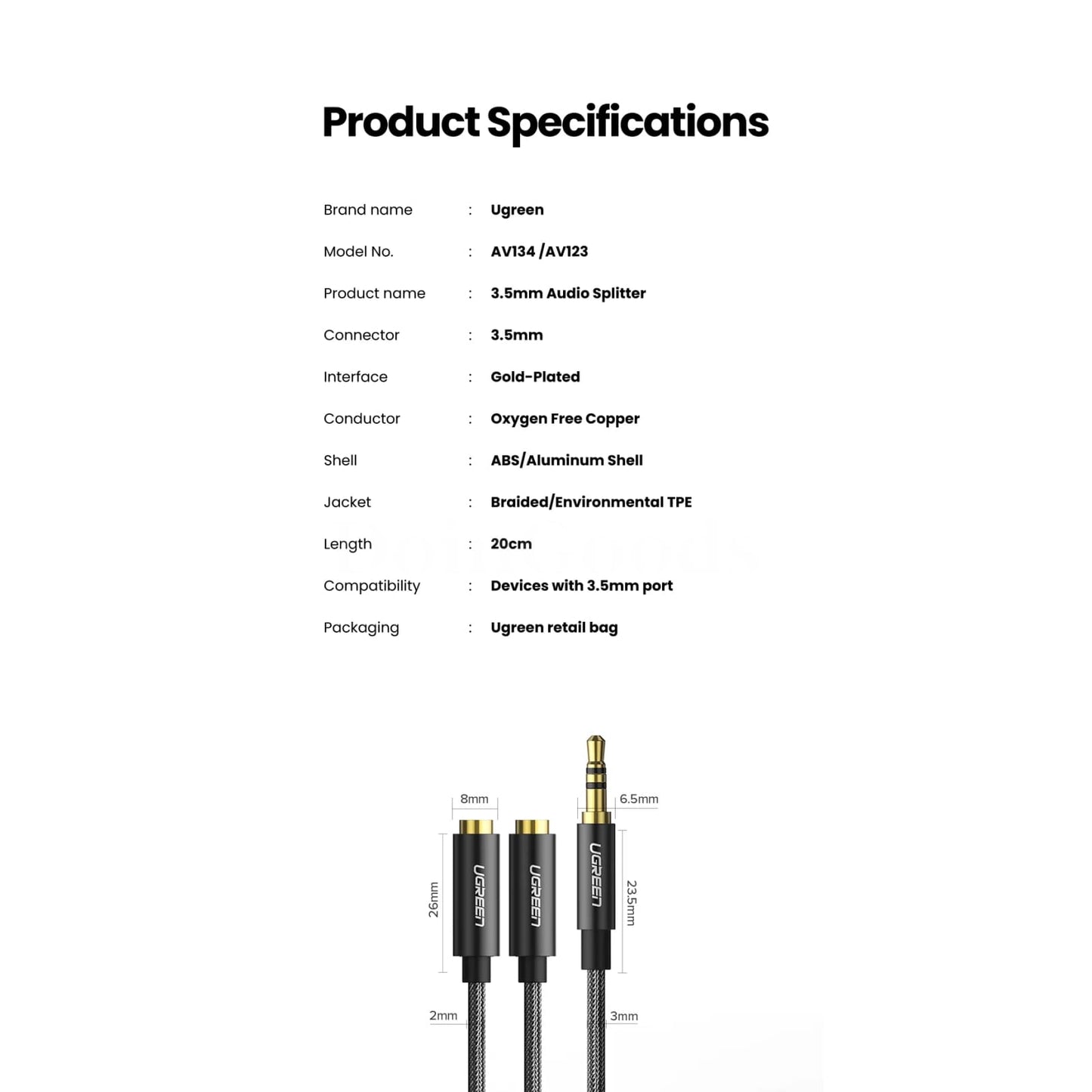 Ugreen Headphone Splitter Cable 3.5Mm Y Audio Jack Extension Aux Male 2 Female 301635
