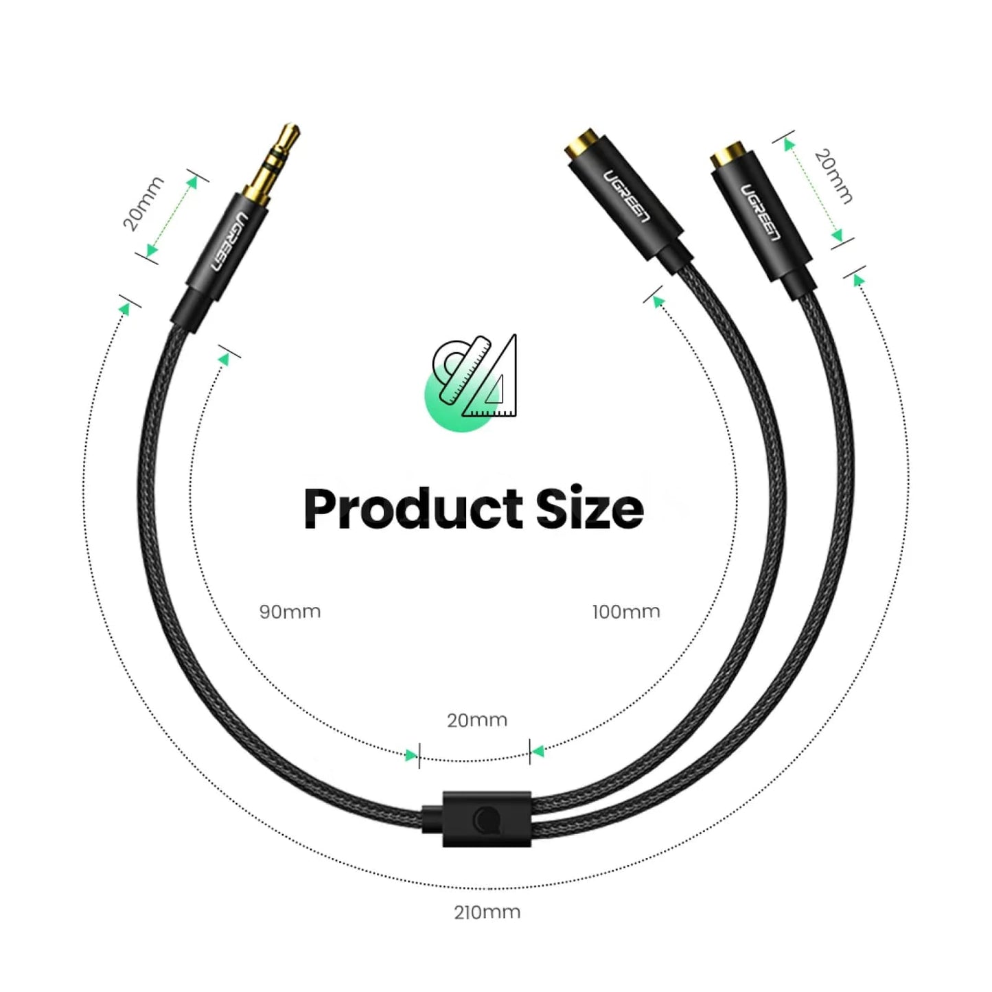 Ugreen Headphone Splitter Cable 3.5Mm Y Audio Jack Extension Aux Male 2 Female 301635