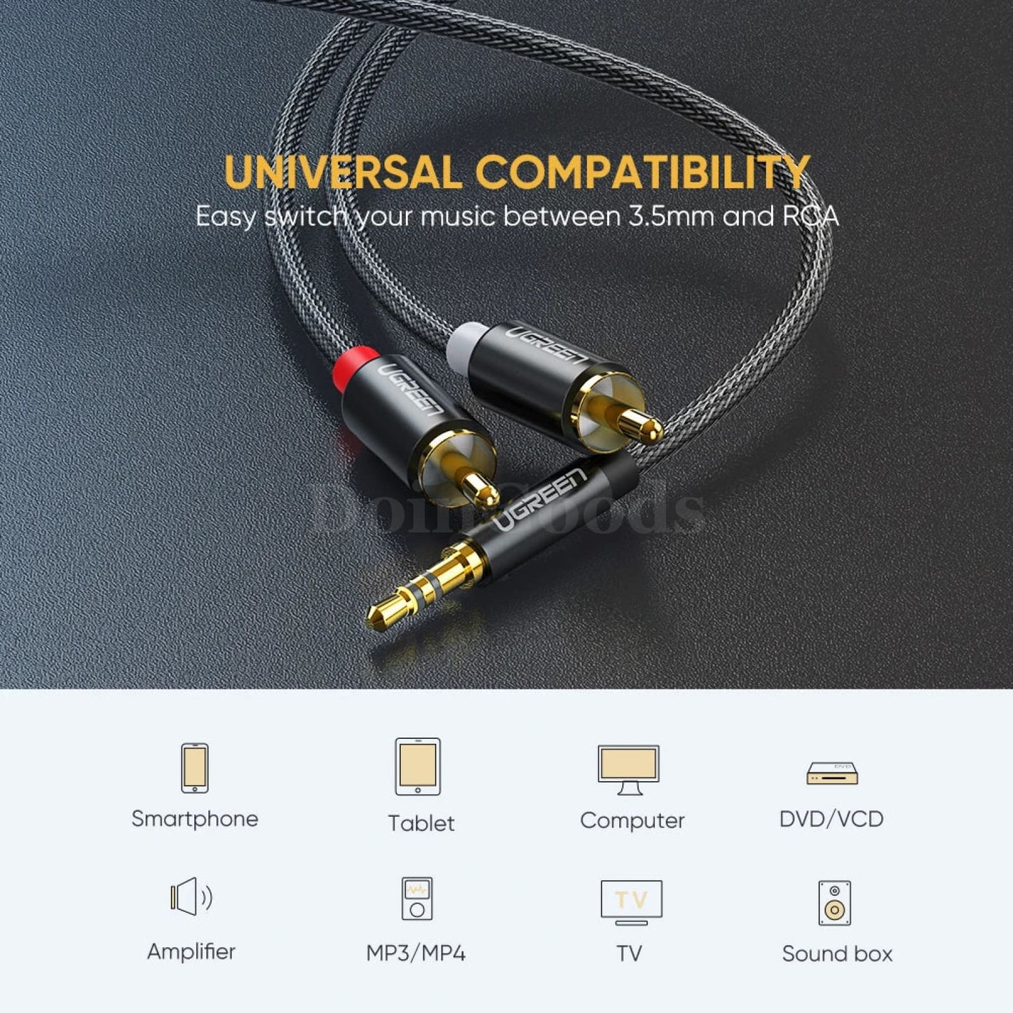 Ugreen Hifi Stereo Rca Cable 2Rca To 3.5Mm Aux Jack Y Splitter For Amplifiers 301635