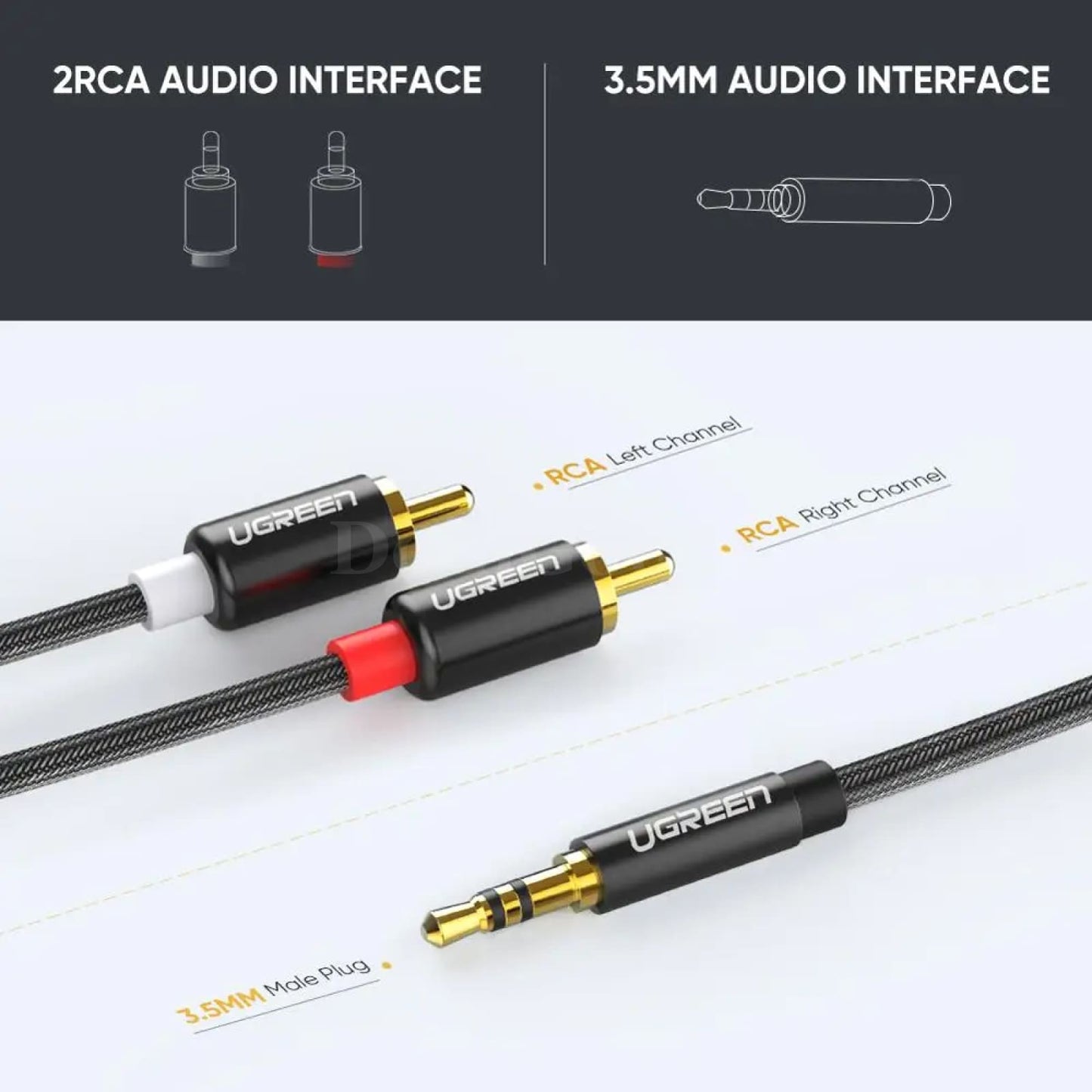 Ugreen Hifi Stereo Rca Cable 2Rca To 3.5Mm Aux Jack Y Splitter For Amplifiers 301635