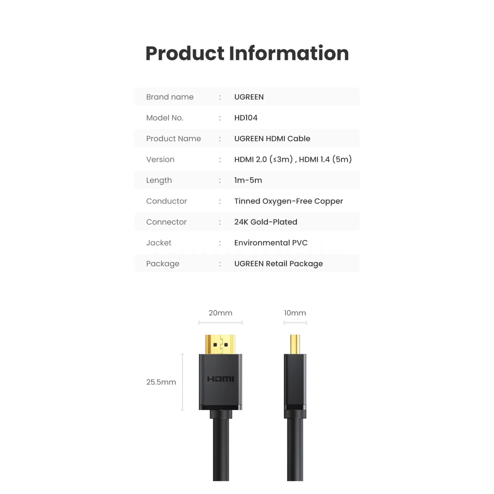 Ugreen High Speed Hdmi Cable 1M 2M 4K/60Hz Gold Plated For Xiaomi Mi Box Ps4 301635