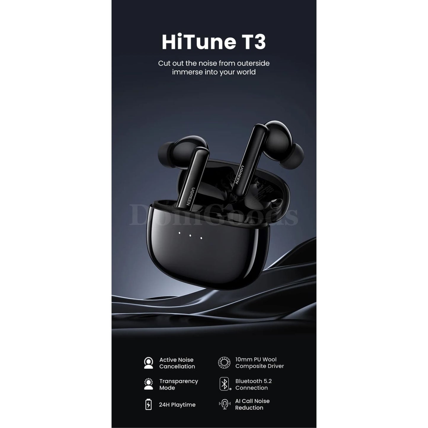 Ugreen Hitune T3 Anc Tws Wireless Earphones Bluetooth 5.2 With In-Ear Mics 301635