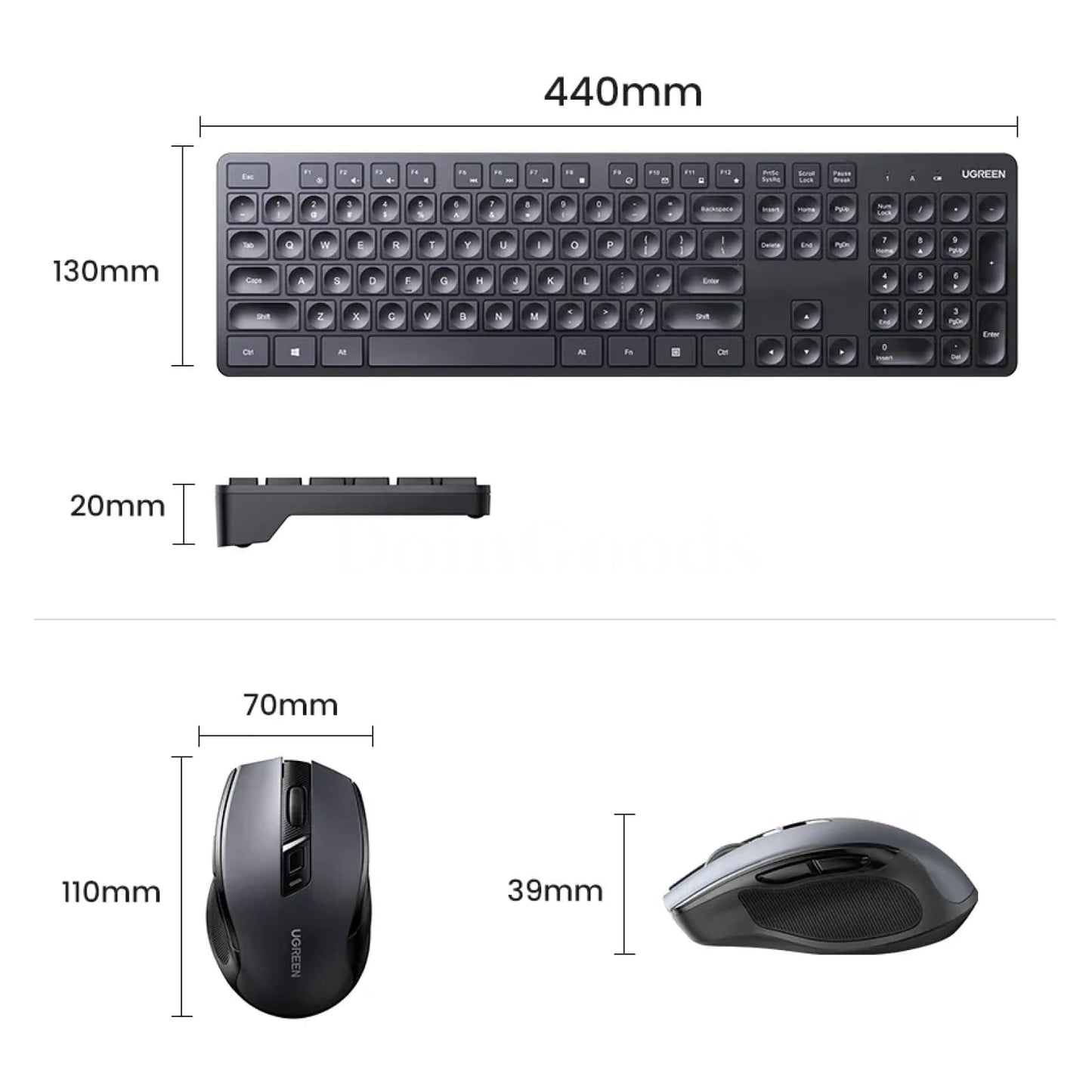 Ugreen Keyboard Mouse Wireless 2.4G English Russian Keycap Macbook Tablet Pc 301635