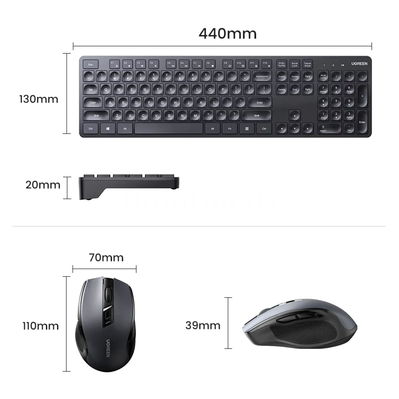 Ugreen Keyboard Mouse Wireless 2.4G English Russian Keycap Macbook Tablet Pc 301635