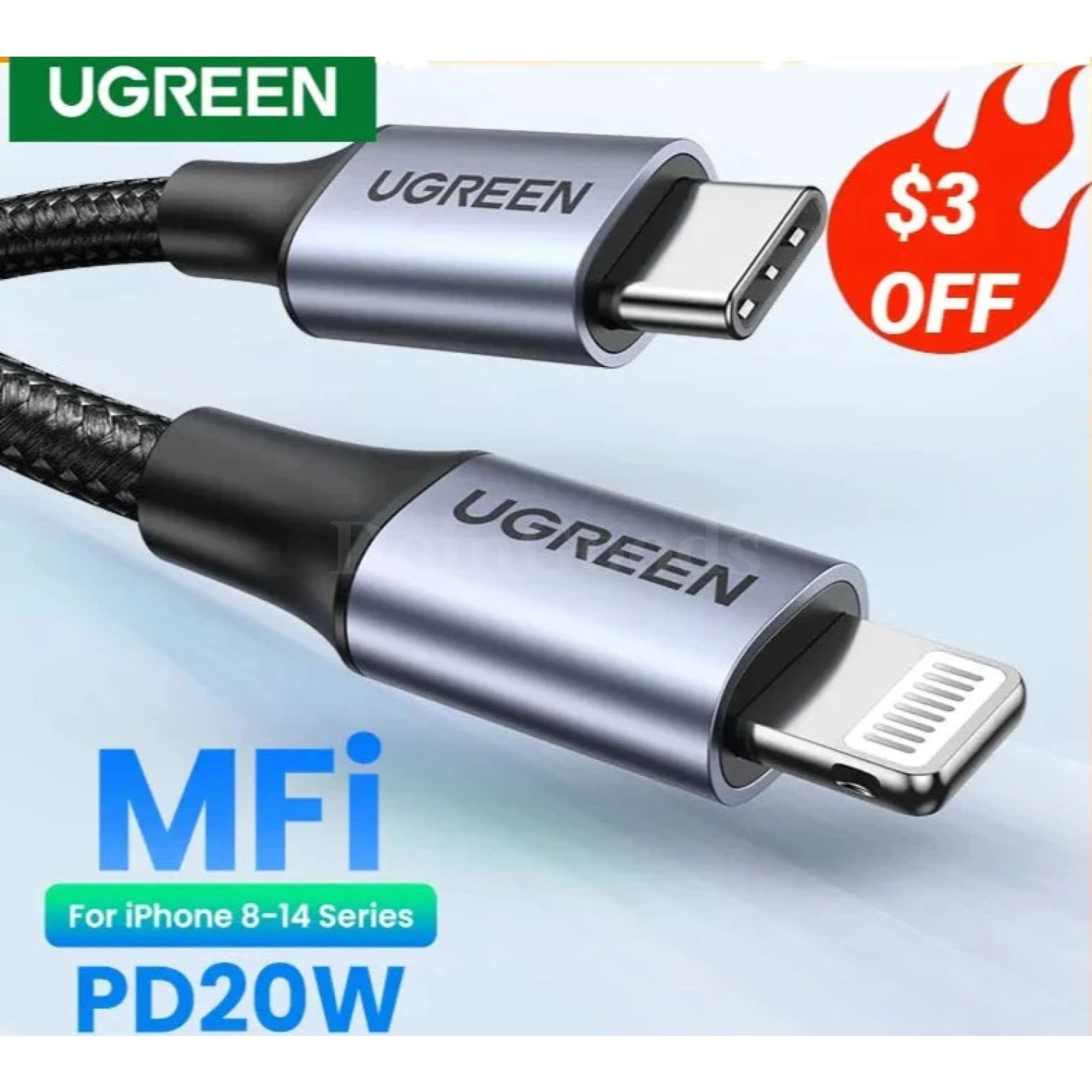 Ugreen Mfi 20W Pd Usb-C To Lightning Fast Charge Cable For Iphone 14/13 Pro Max 301635