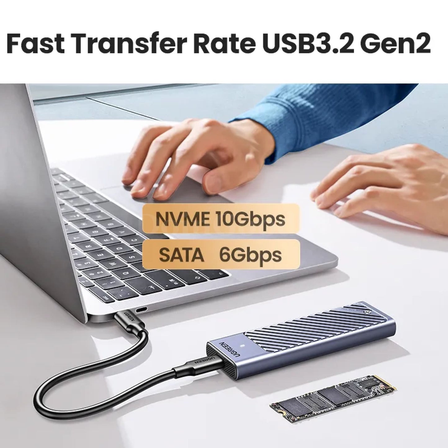 Ugreen M2 Ssd Case Nvme Sata Enclosure Adapter 10Gbps Usb C 3.2 Gen2 M B&M Keys 301635