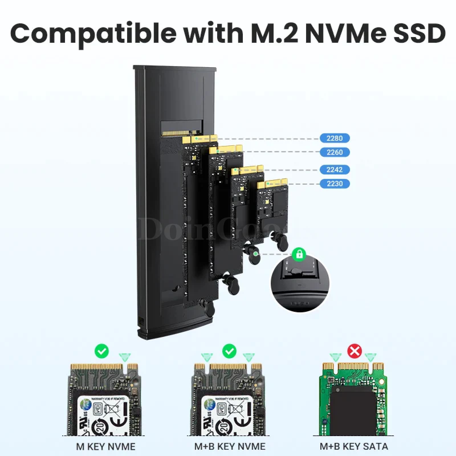 Ugreen M2 Ssd Case Usb C 3.2 Gen2 10Gbps Nvme Pcie Tool-Free Enclosure M B&M Key 301635