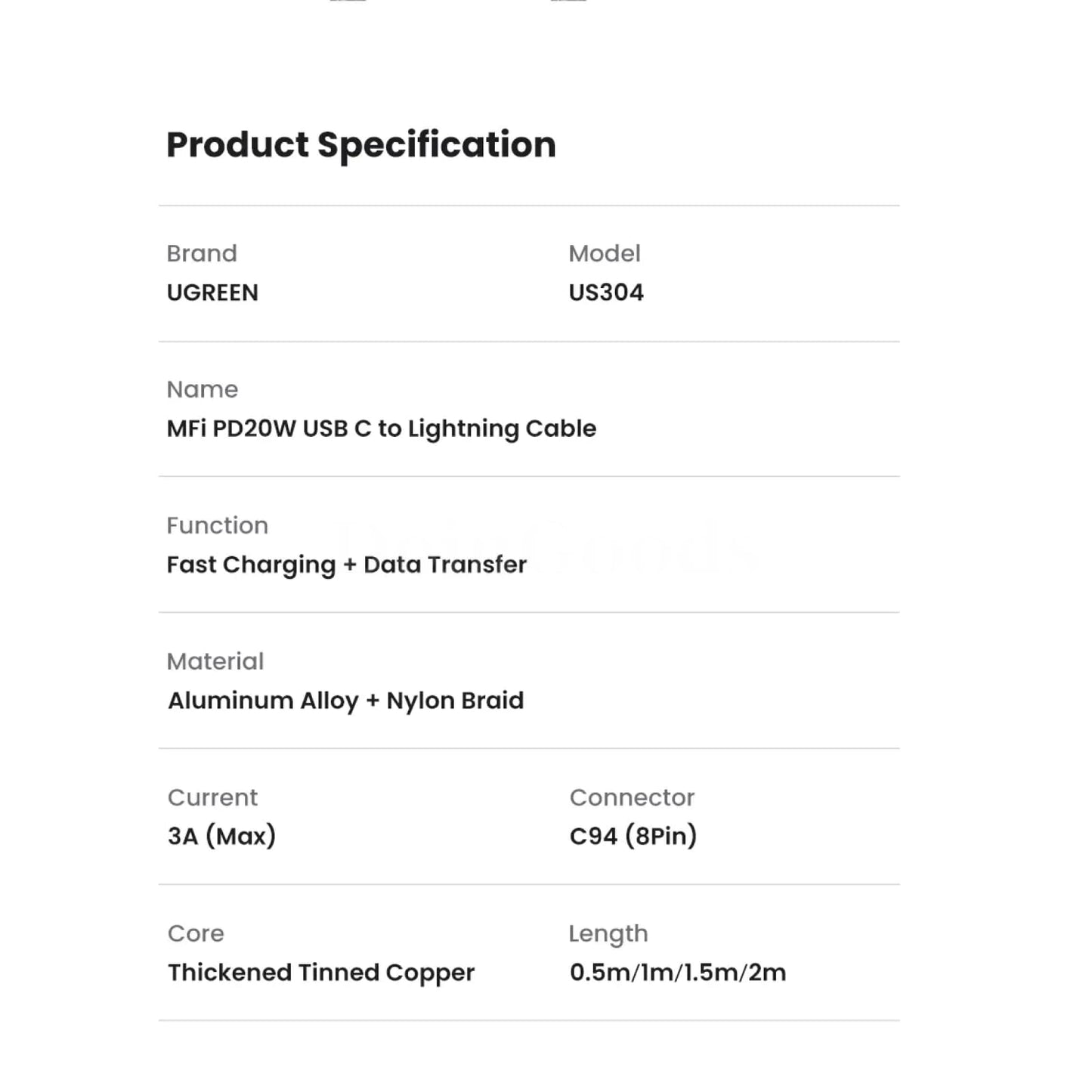 Ugreen Mfi-Certifird 20/30W Usb Type C To Lightning Cable For Iphone 14 Pro Max 301635