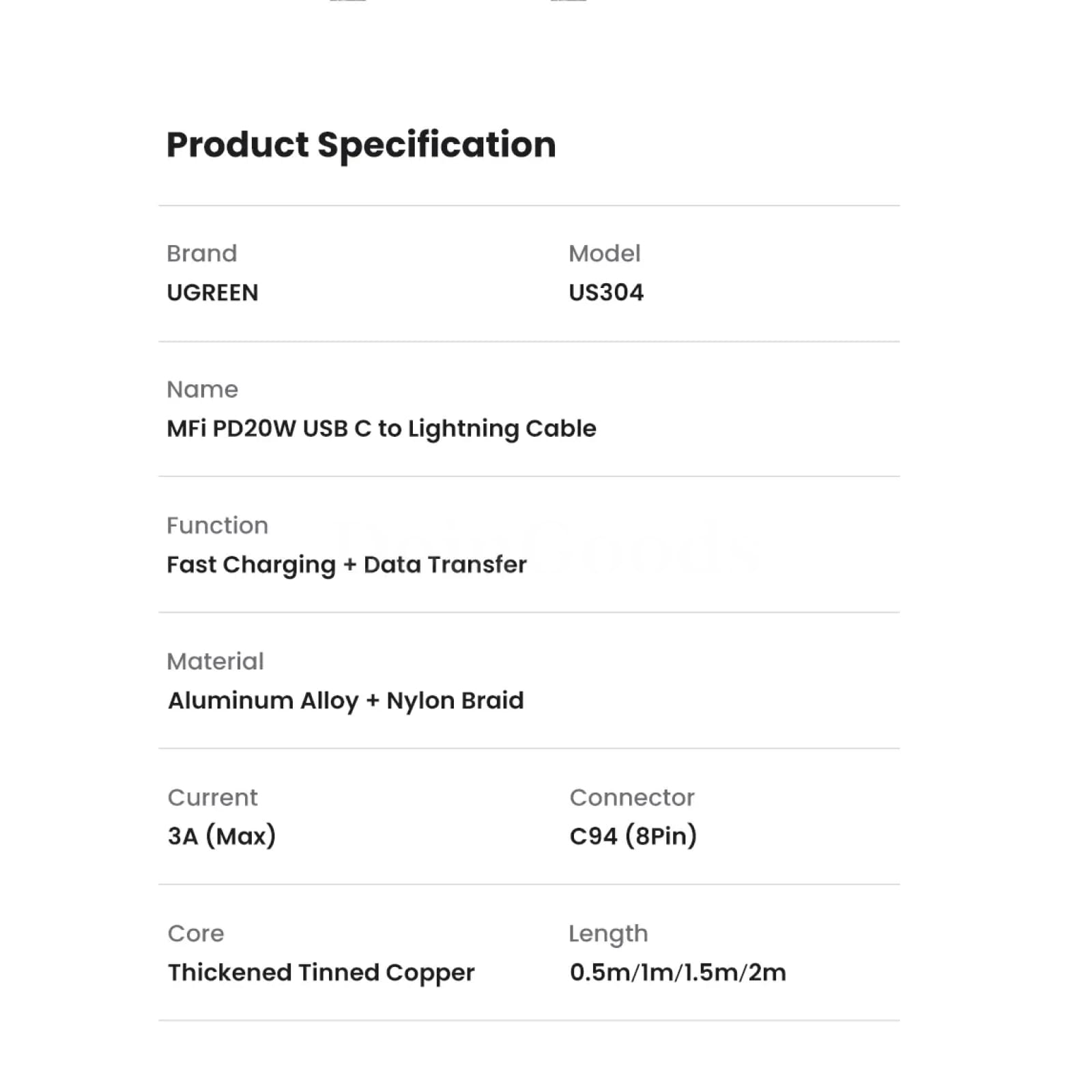 Ugreen Mfi-Certifird 20/30W Usb Type C To Lightning Cable For Iphone 14 Pro Max 301635