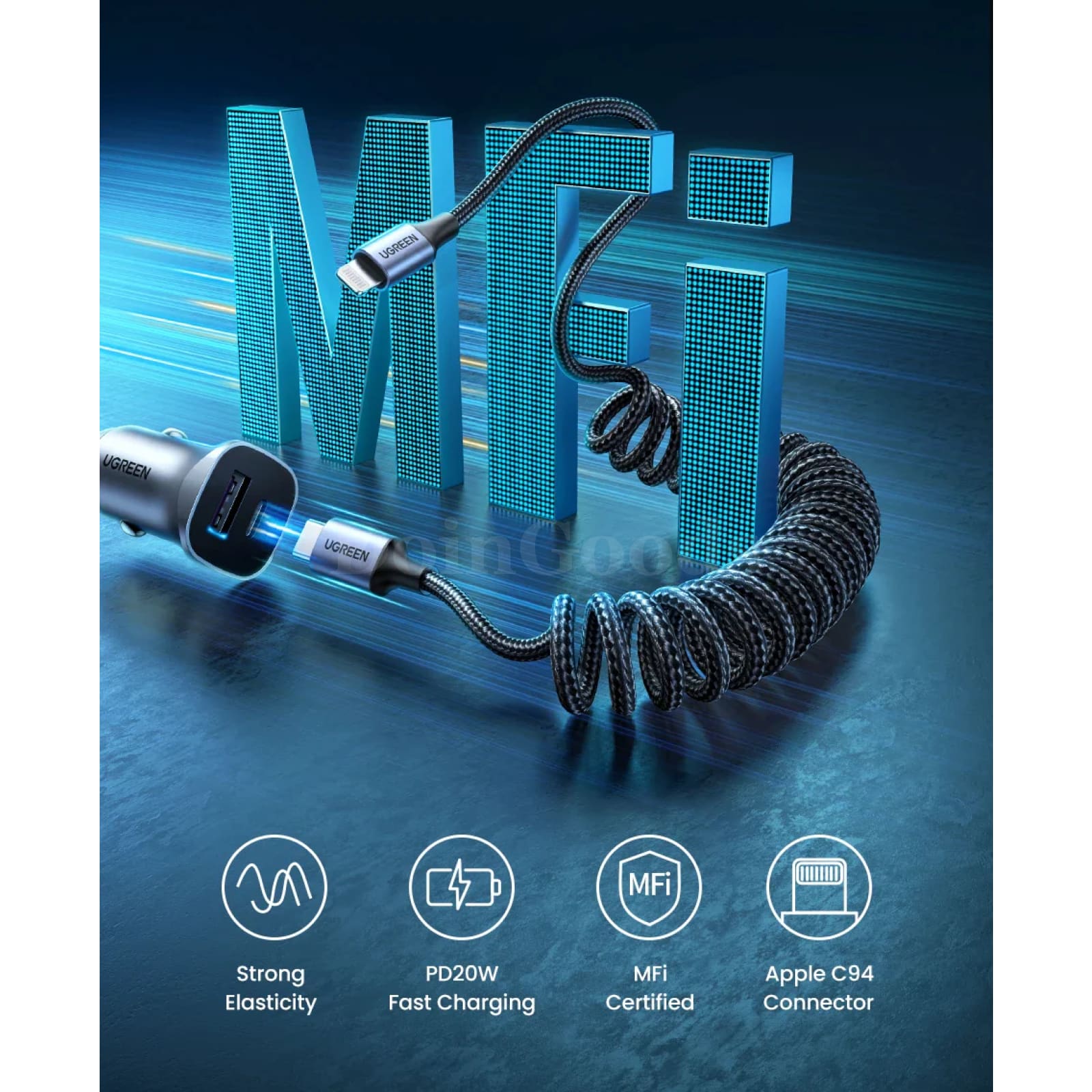 Ugreen Mfi-Certified 3A Usb C To Lightning Spring Cable For Iphone 14 13 12 Pro 301635