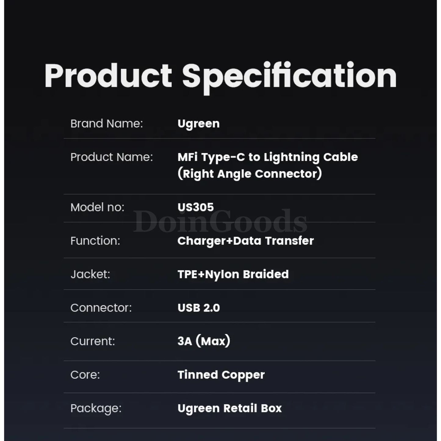 Ugreen Mfi Certified Lightning Usb C Fast Charge Cable For Iphone Ipad 301635