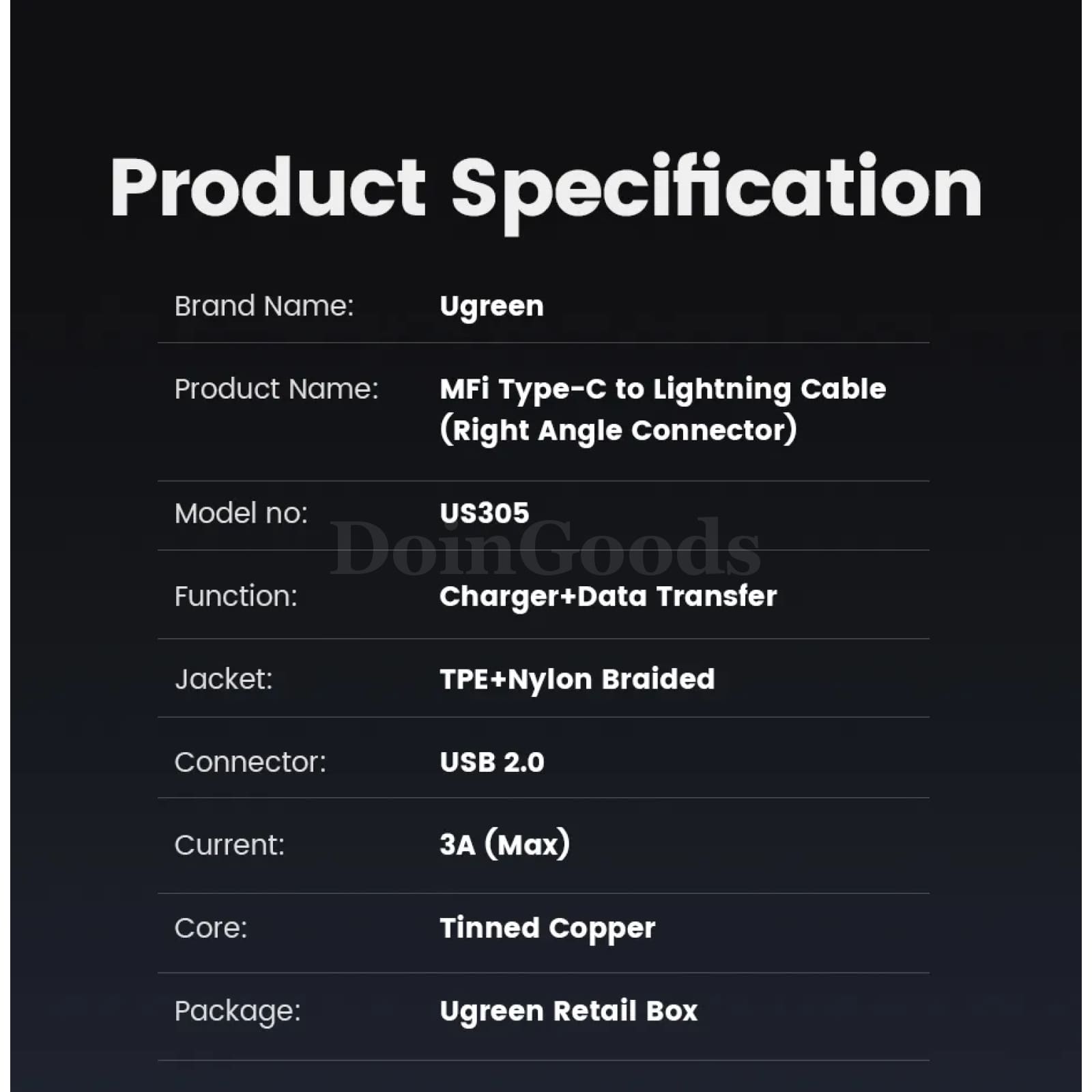 Ugreen Mfi Certified Lightning Usb C Fast Charge Cable For Iphone Ipad 301635