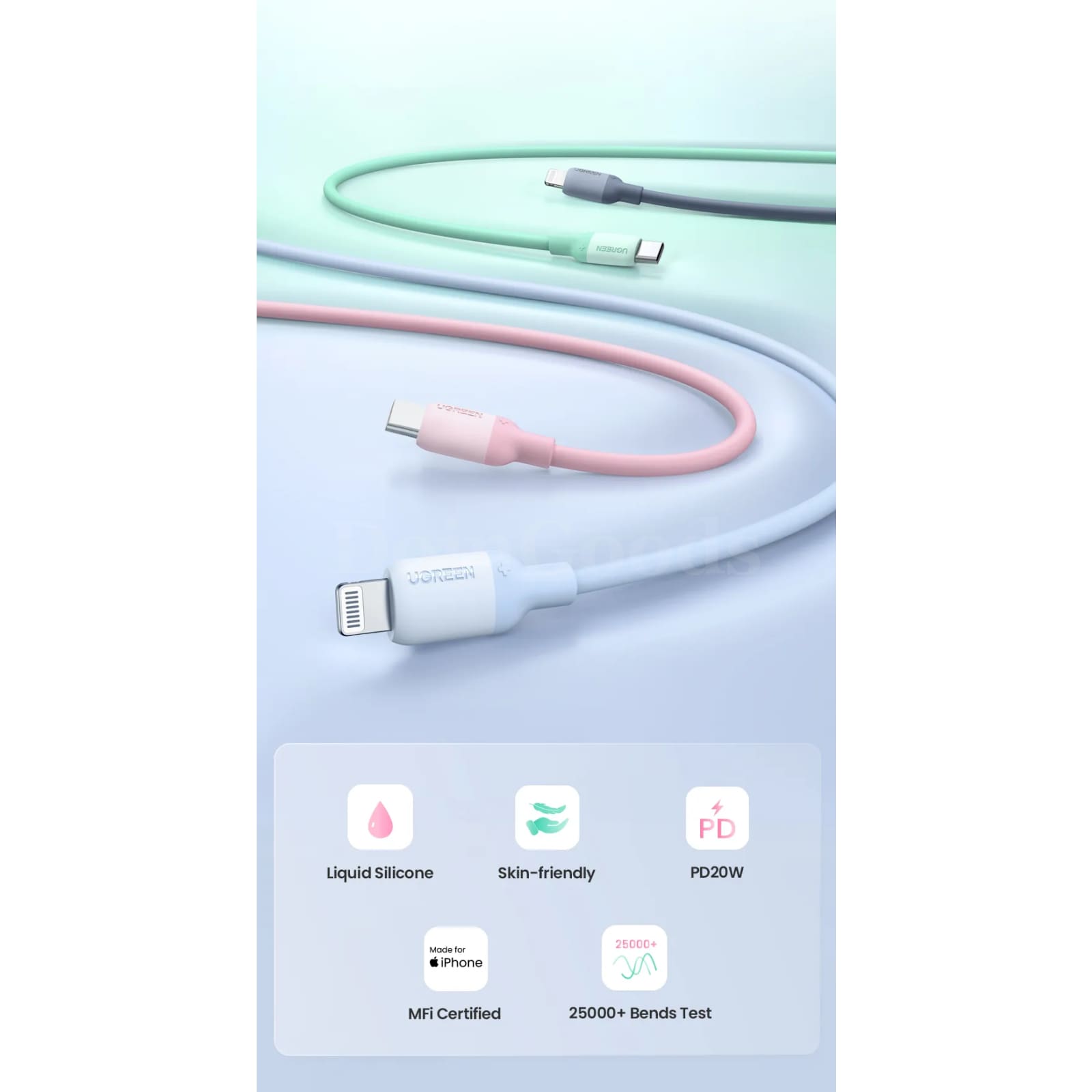 Ugreen Mfi-Certified Silicone Usb C Lightning Cable 20W Pd Fast Charging Iphone 301635