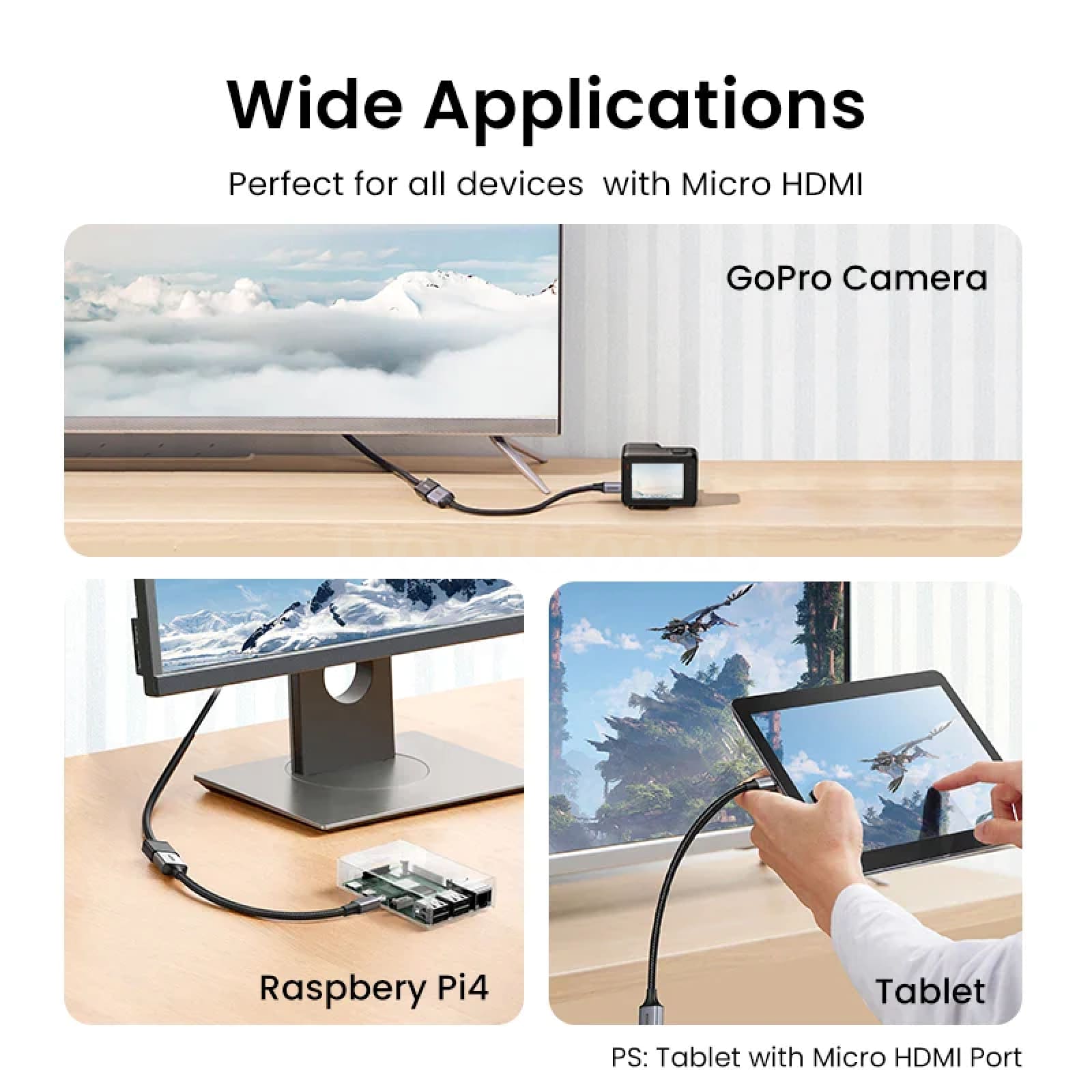 Ugreen Micro Hdmi Adapter 4K/60Hz 3D For Gopro Hero 7 Raspberry Pi 4 Sony Nikon 301635