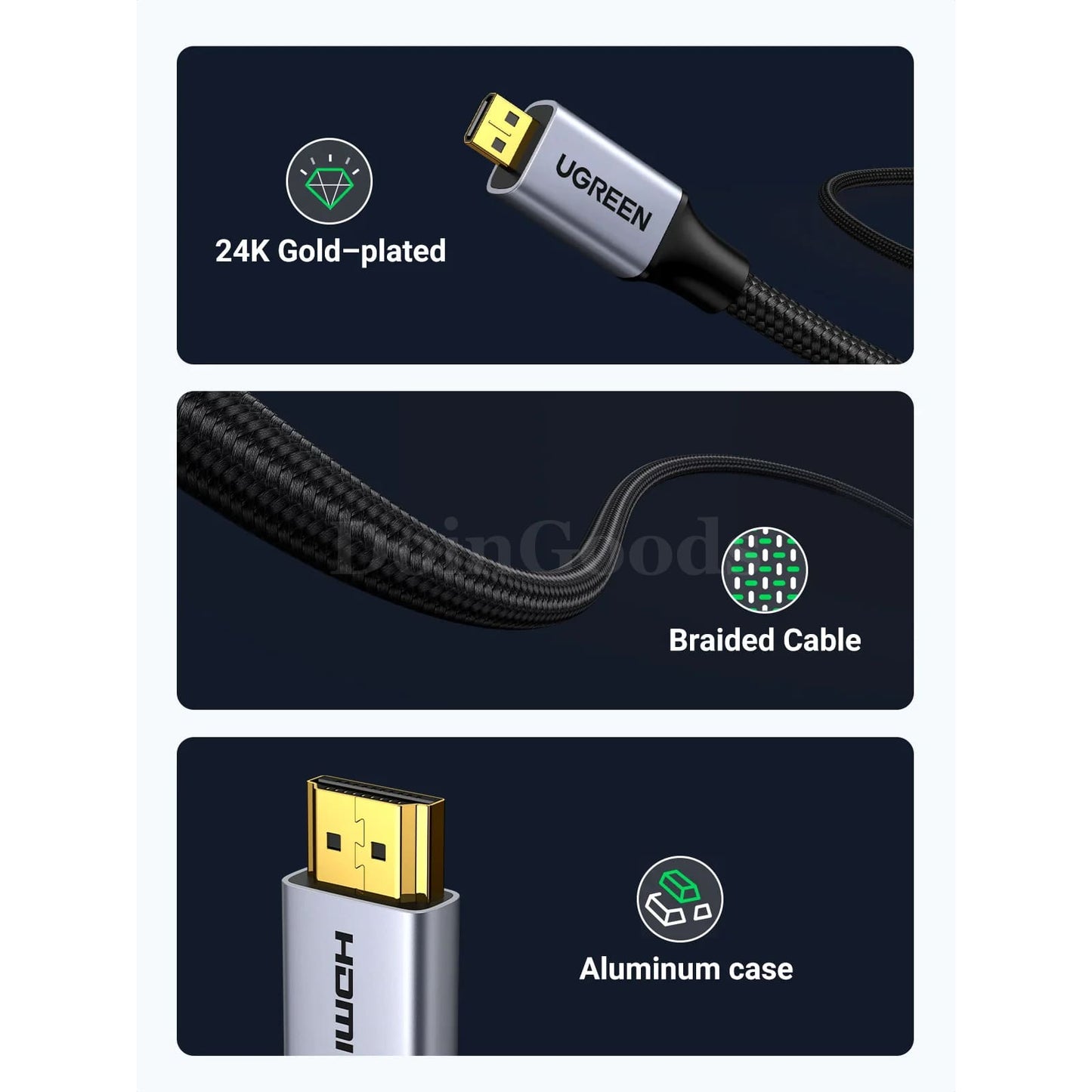 Ugreen Micro Hdmi-Compatible Cable 4K/60Hz Male To For Gopro Sony Projector 301635