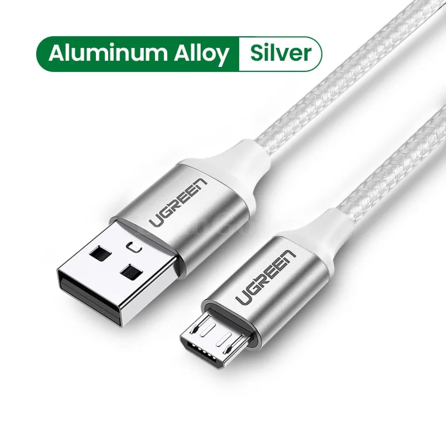 Ugreen Micro Usb Cable 3A Fast Charging Data Cord For Samsung Htc Lg Android Aluminum Silver / 0.25M