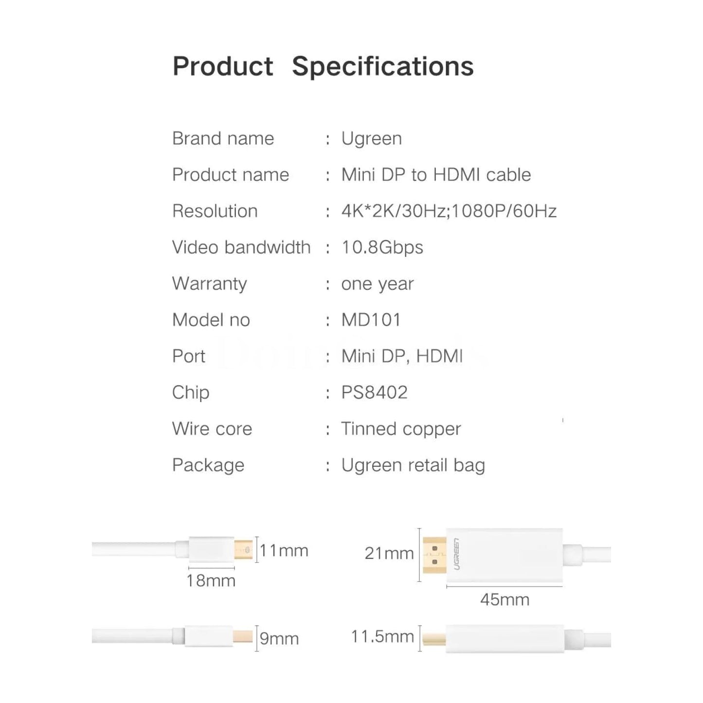 Ugreen Mini Displayport To Hdmi Cable 4K Thunderbolt 2 Converter Macbook Air 13 301635
