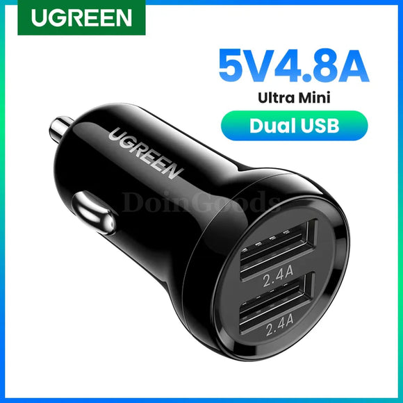 Ugreen Mini Dual Usb Car Charger For Mobile Phone Tablet Gps 4.8A Fast Adapter 301635