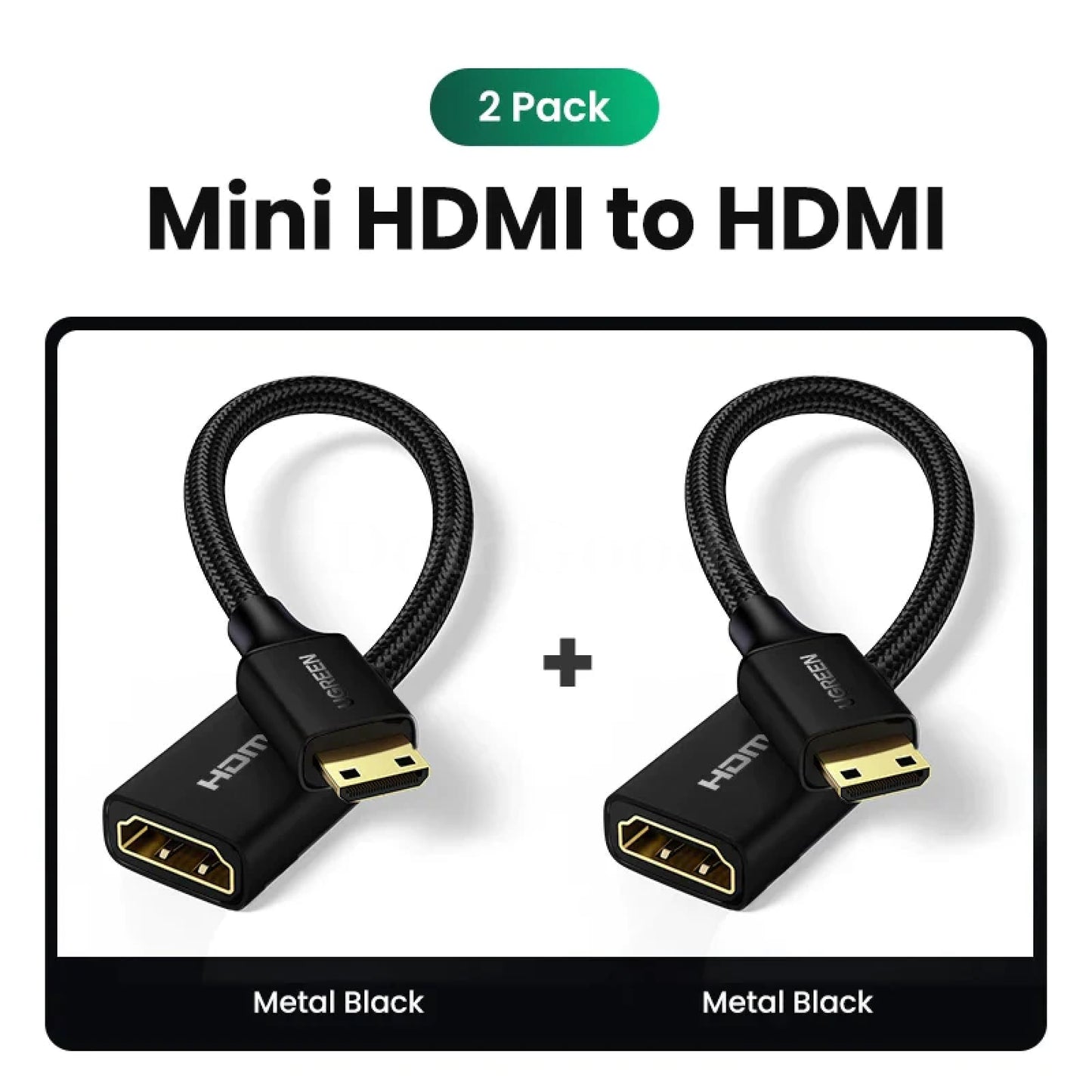 Ugreen Mini Hdmi To Adapter 4K Compatible For Raspberry Pi Zerow Laptop Metal Black--2 Pack / 22Cm