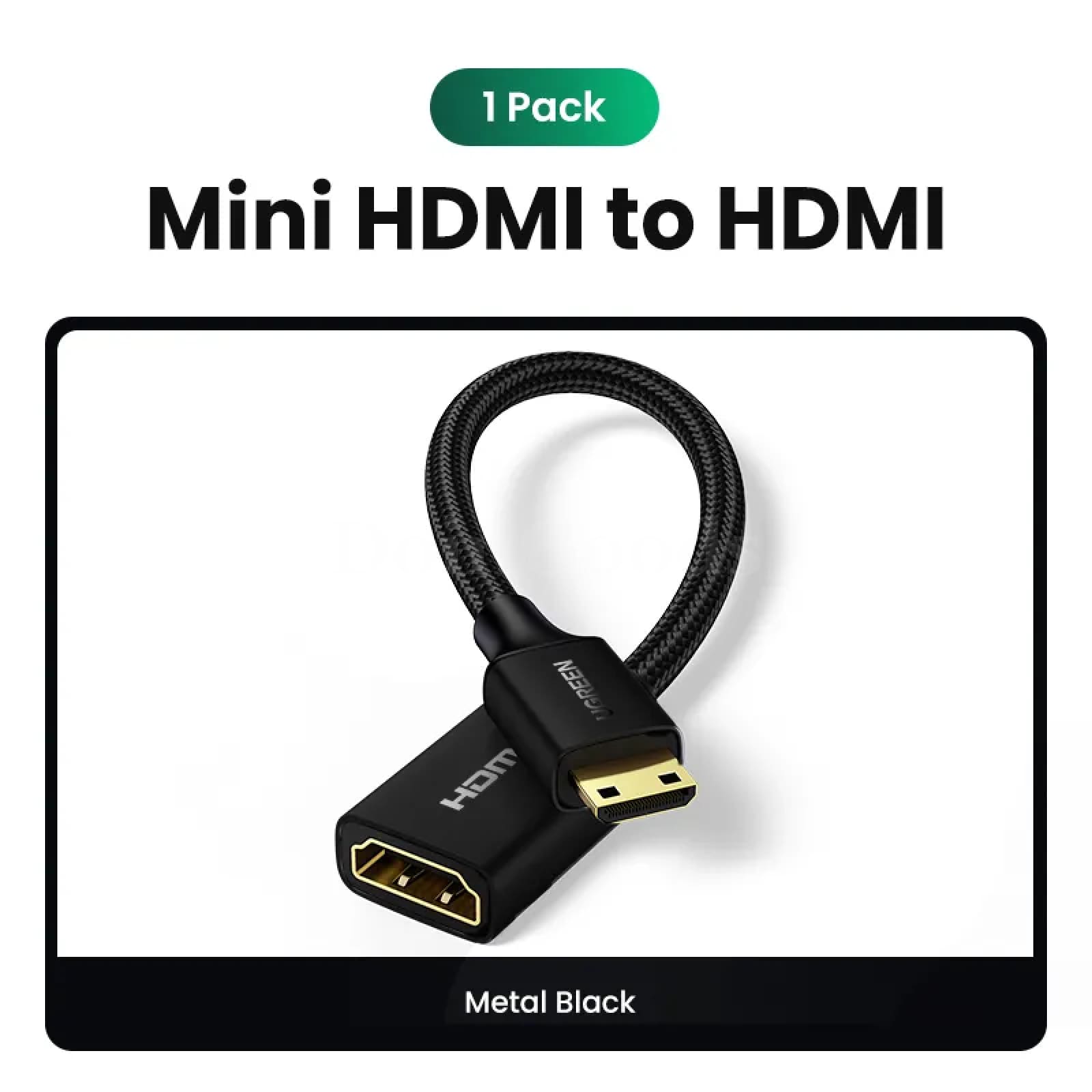 Ugreen Mini Hdmi To Adapter 4K Compatible For Raspberry Pi Zerow Laptop Metal Black--Mini / 22Cm